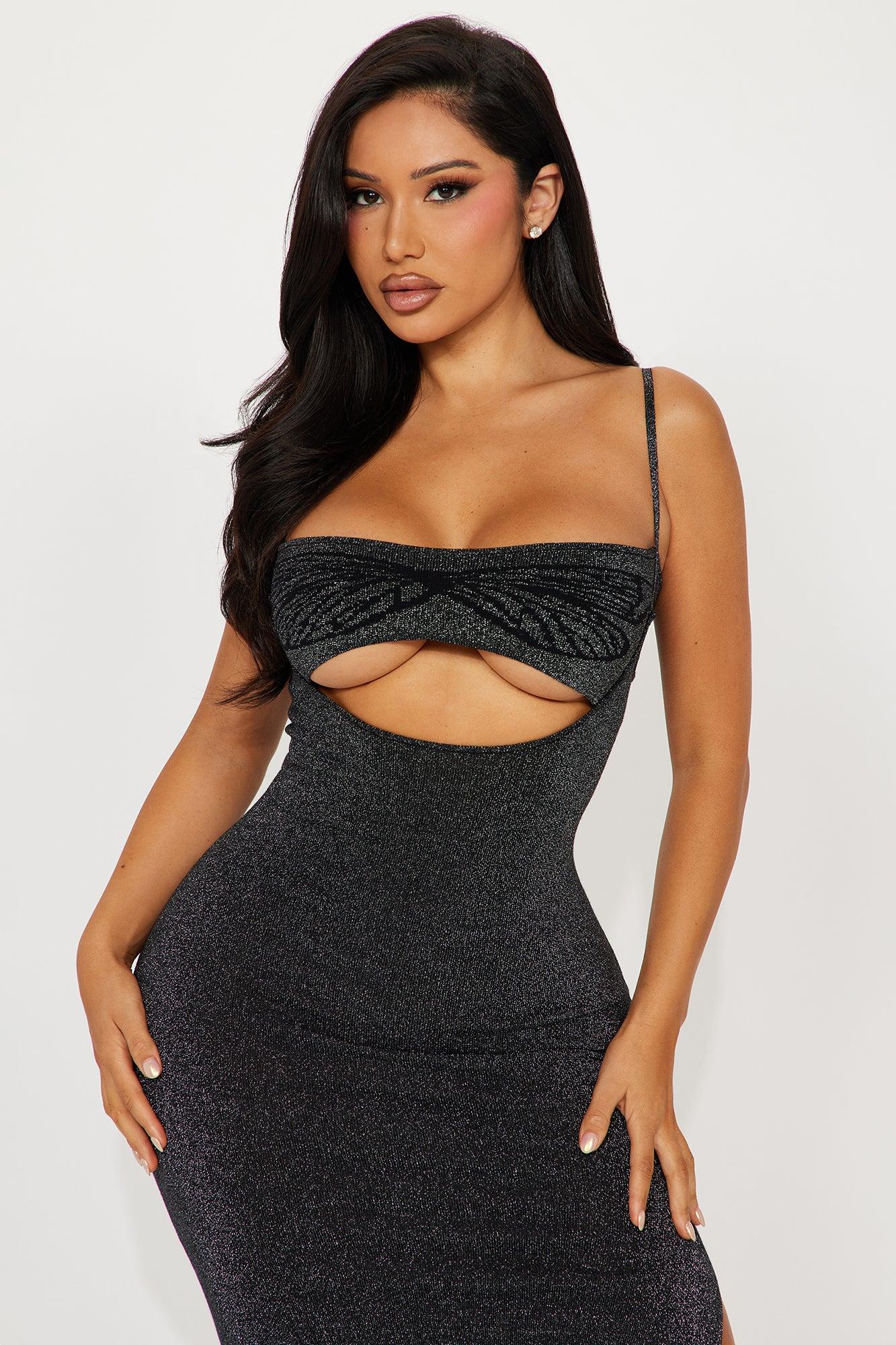 Butterfly Bandeau Maxi Dress - Black Product Image
