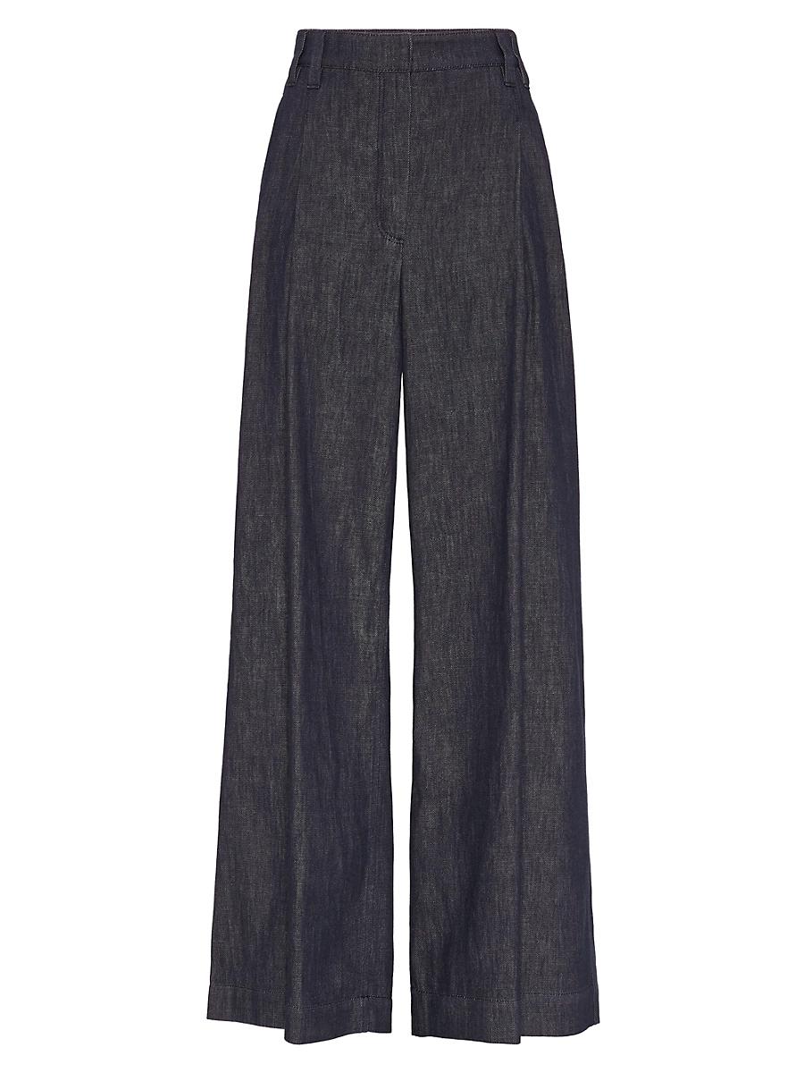 Womens Denim Effect Twill Smart Wide Trousers Product Image