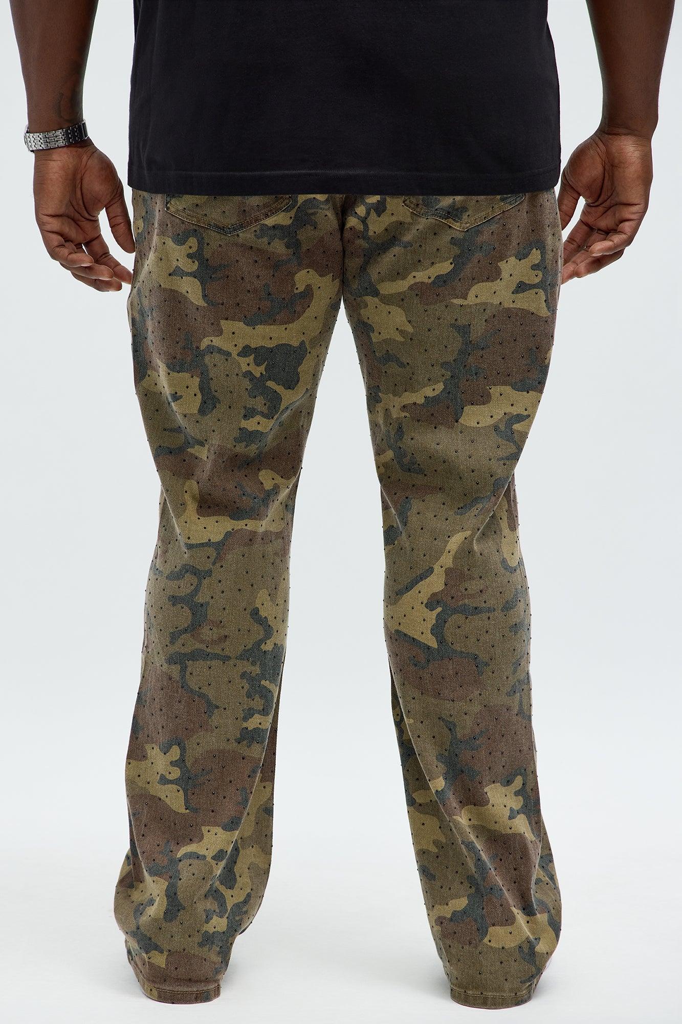 Stacked Slim Flare Militant Jeweled Pants - Camouflage Male Product Image
