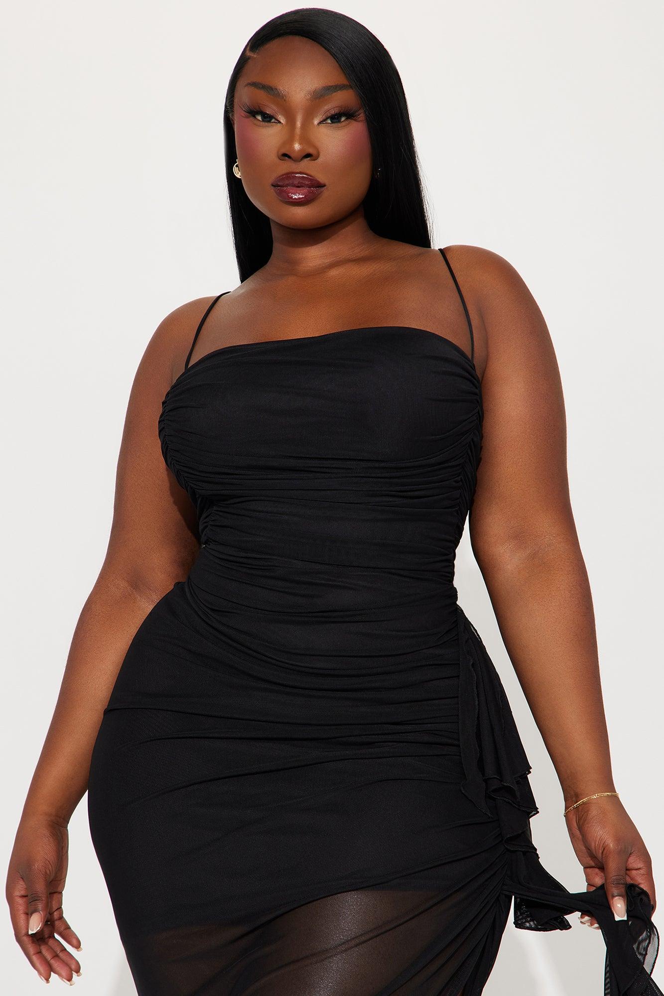 Pretty Lady Ruched Midi Dress - Black Product Image