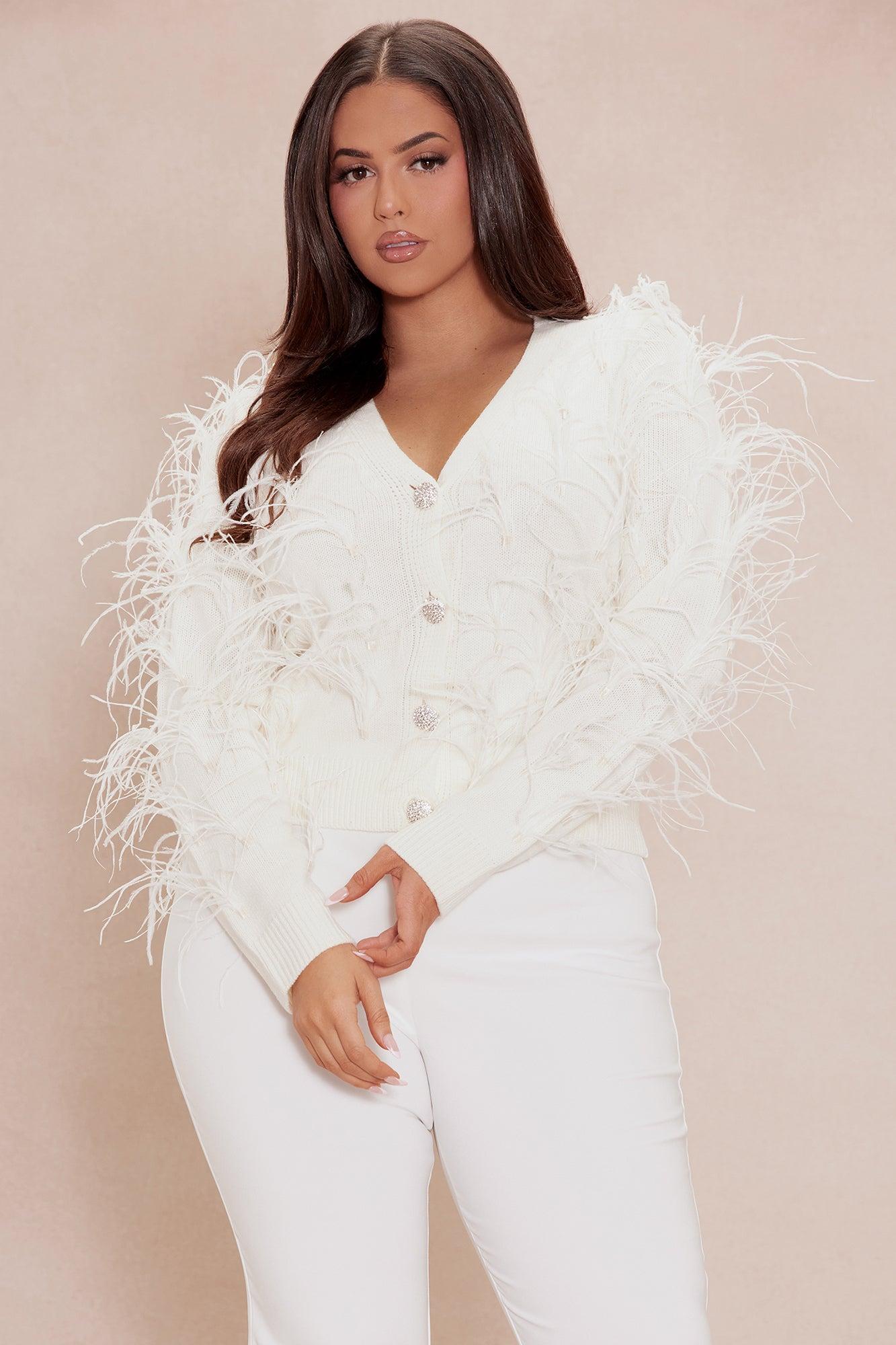 Santana Feather Cardigan - Cream Product Image