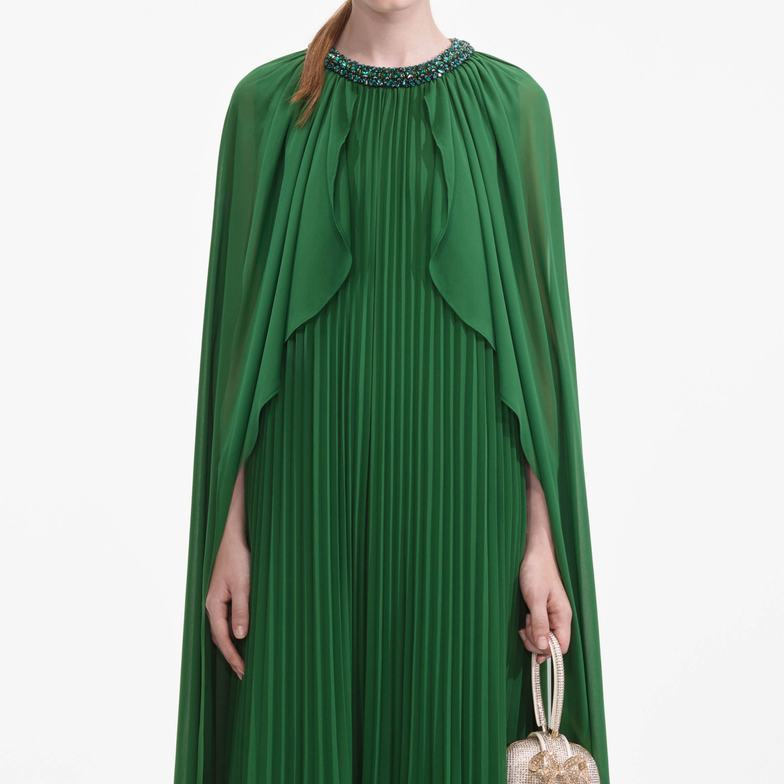 Green Chiffon Cape Maxi Dress Product Image
