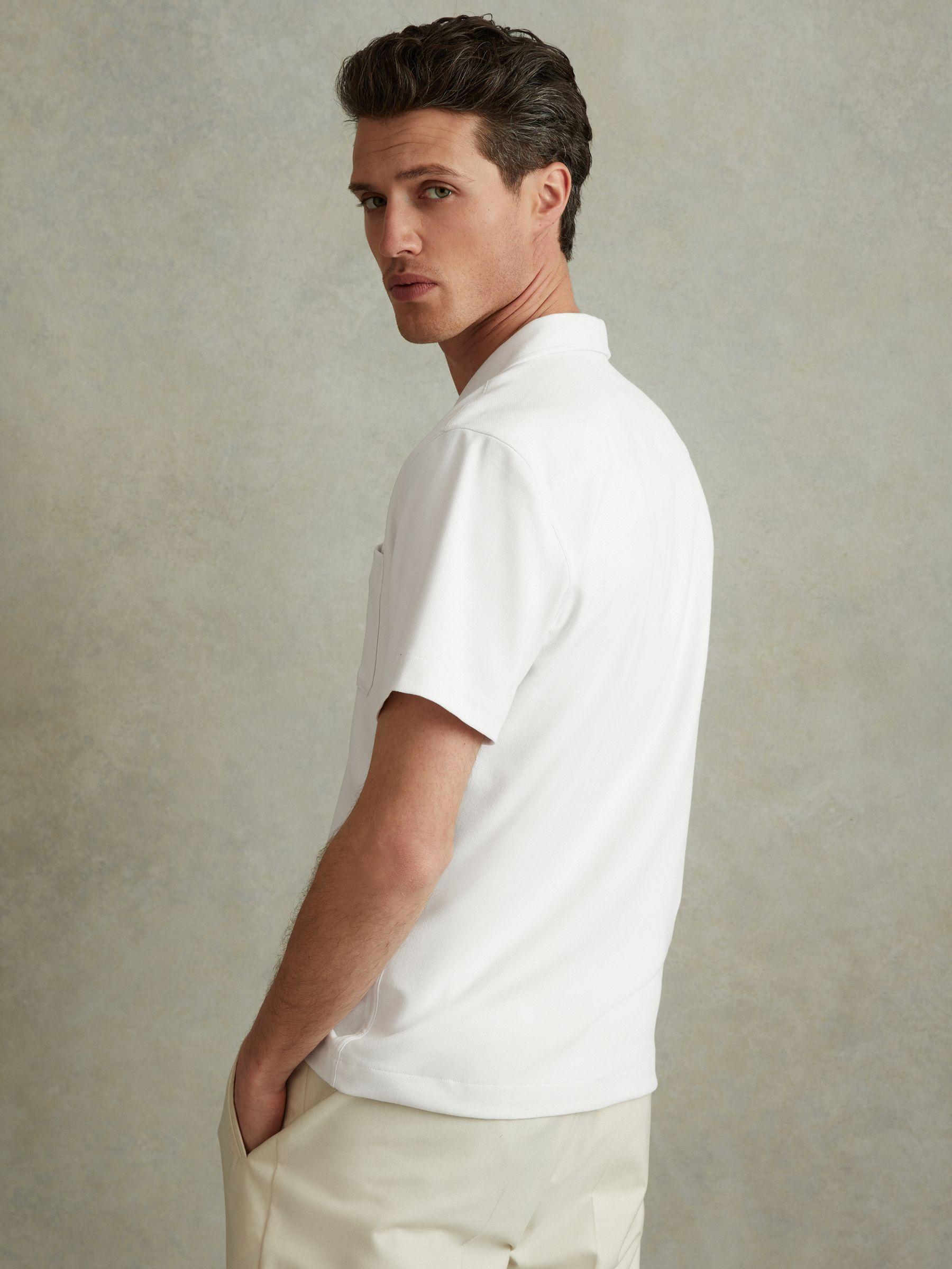 Herringbone Cuban Collar Shirt in White Product Image