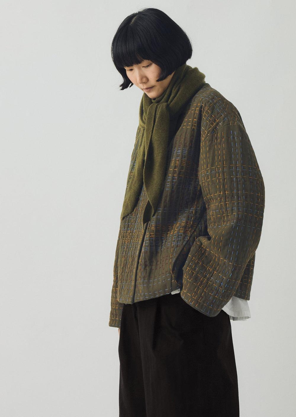 Wool Cashmere Large Bandana | Olive Product Image