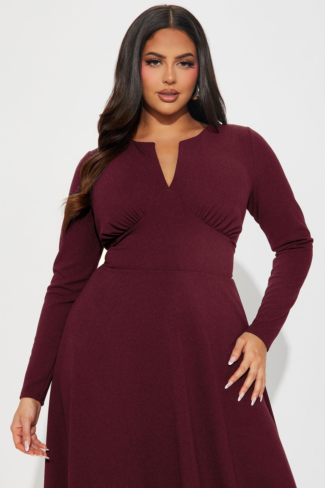 Charolette Long Sleeve Midi Dress - Wine Product Image