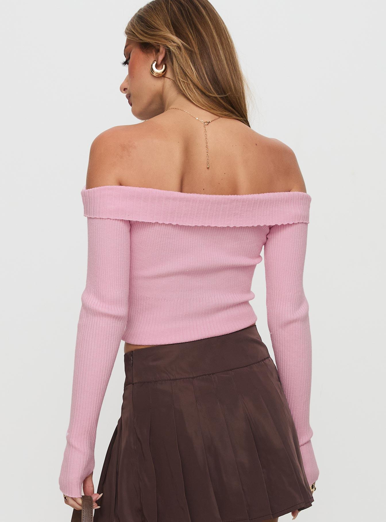 Nighttime Off Shoulder Knit Top Pink Product Image