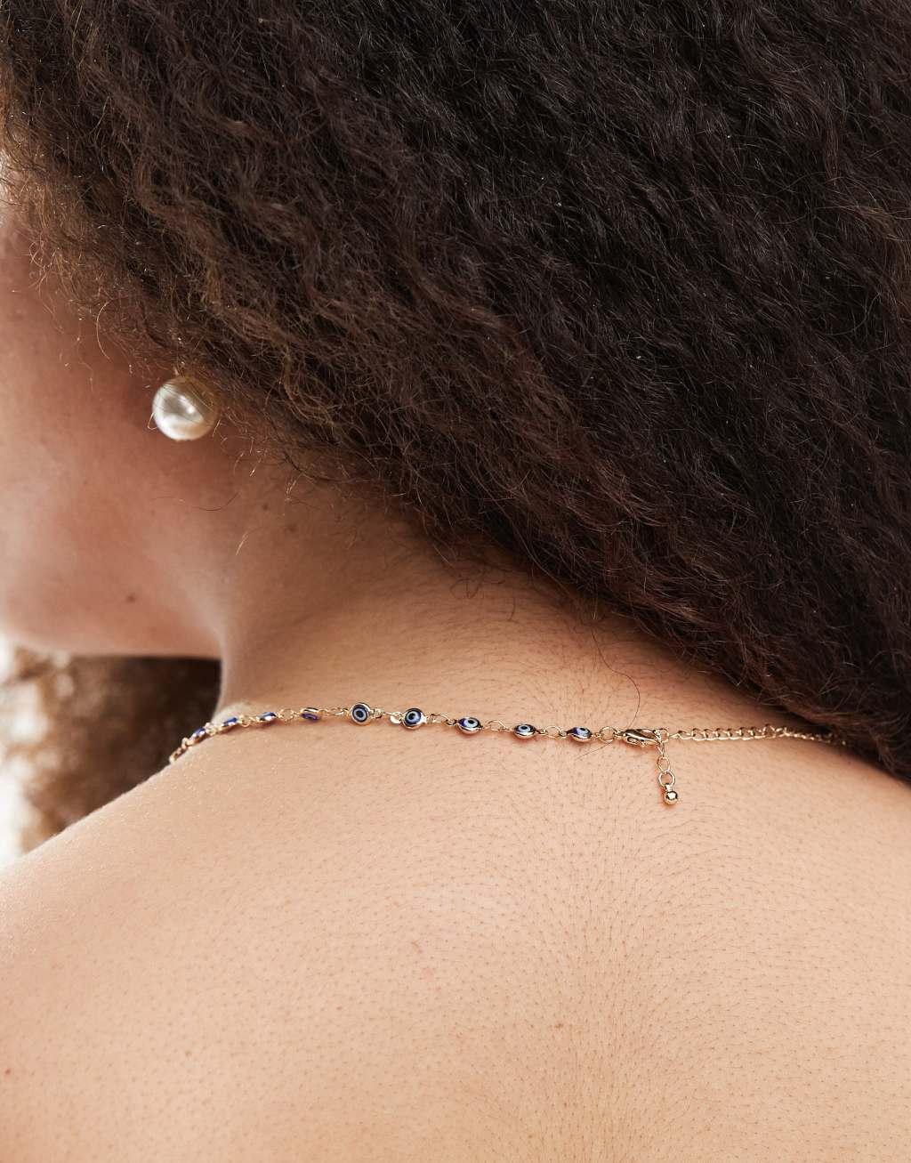 ASOS DESIGN Curve short necklace with eye chain in gold tone Product Image