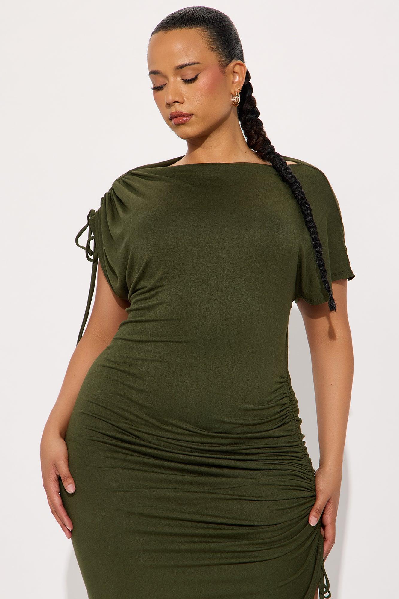 Kimberly Ruched Short Sleeve Dress - Olive Female Product Image