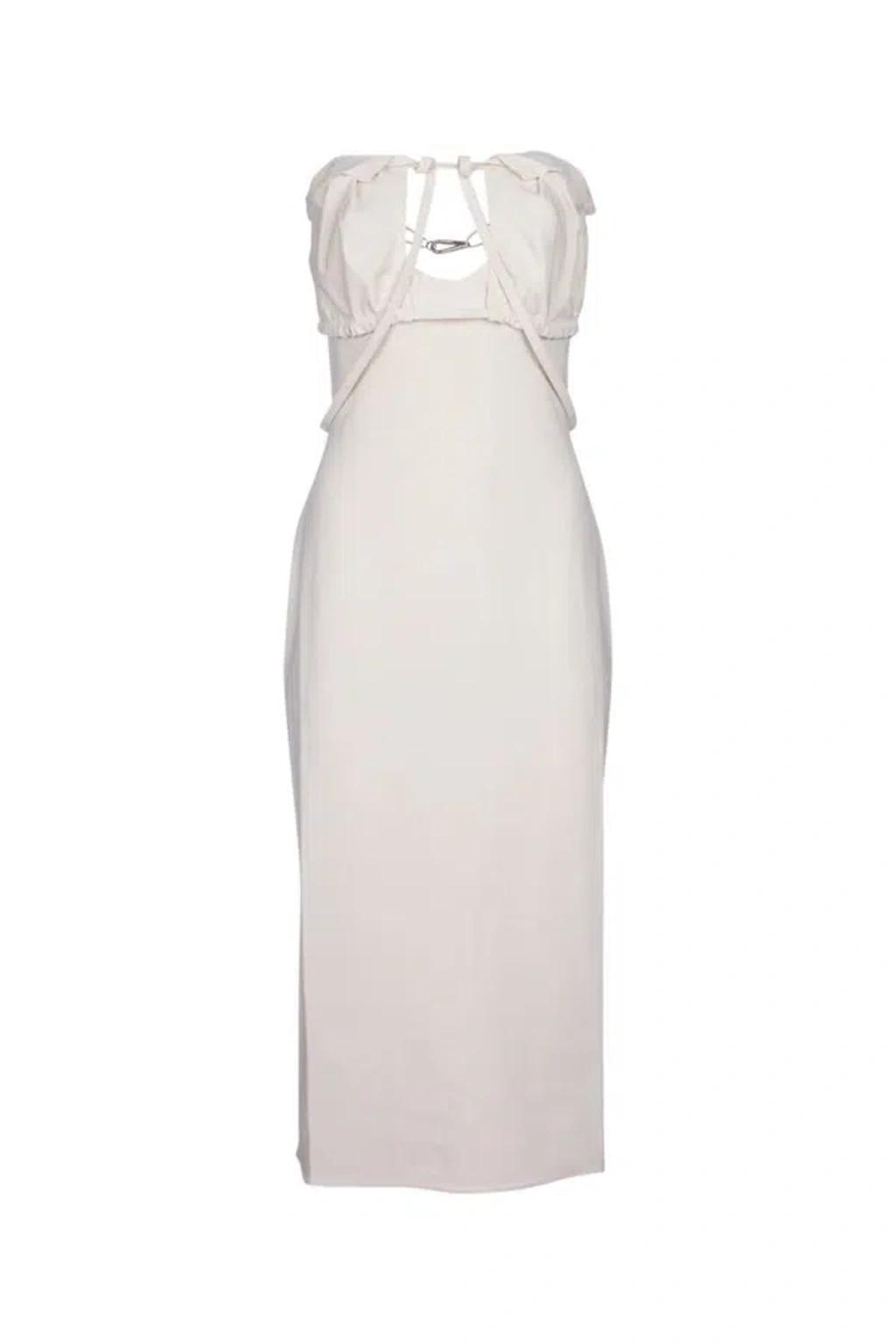 JACQUEMUS Strapless Ruffled Cutout Twill Midi Dress In White Product Image
