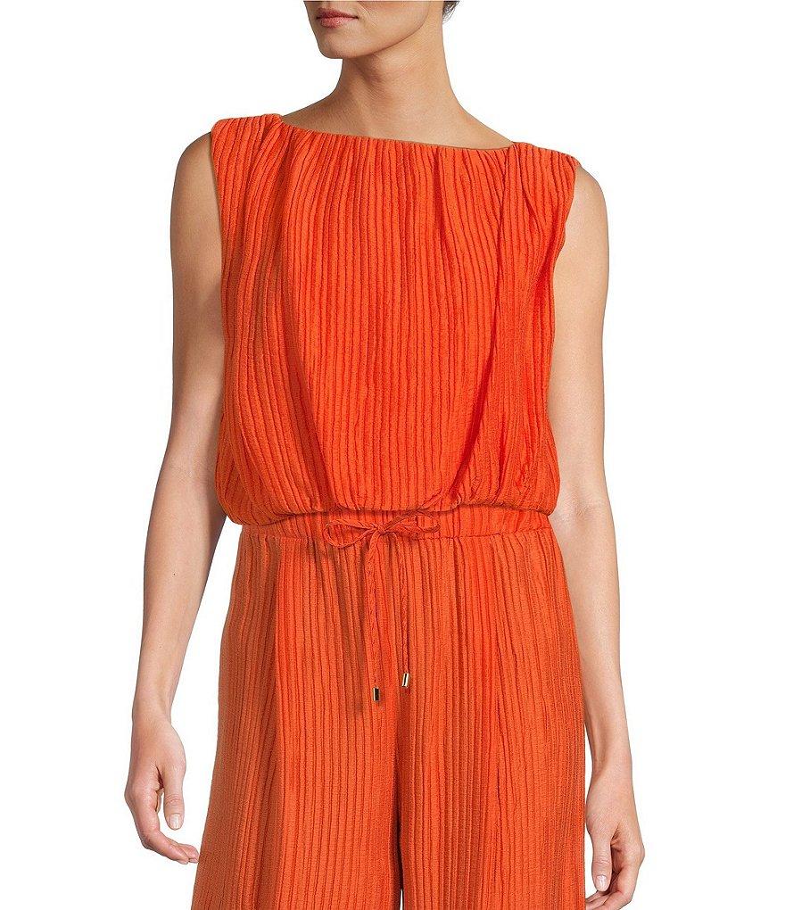 Antonio Melani Coordinating Keoni Novelty Crinkle Bateau Neckline Sleeveless Blouse Product Image