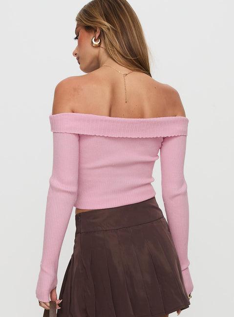 Nighttime Off Shoulder Knit Top Pink Product Image