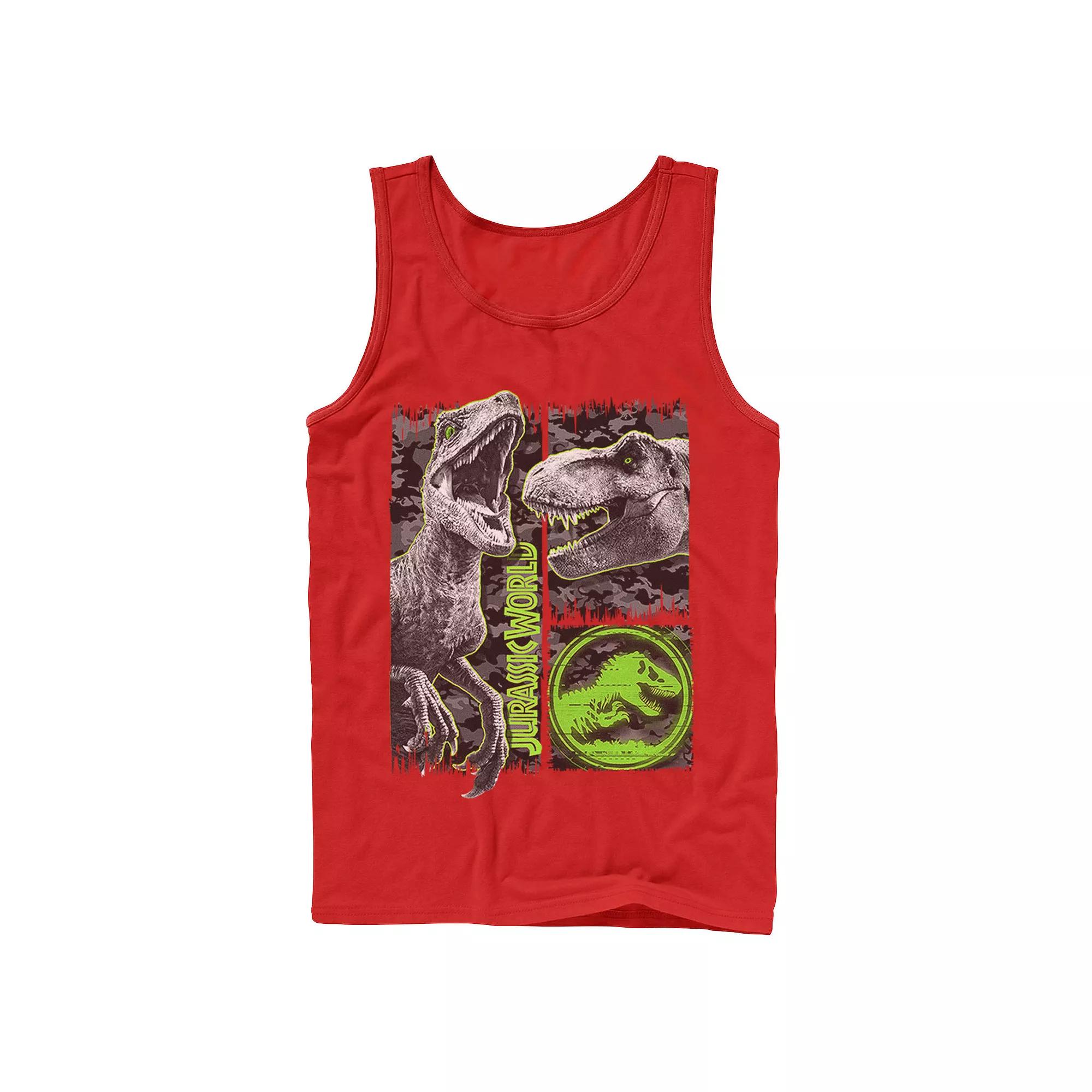 Men's Jurassic World Two Raptor T-Rex Camo Scratch Tank Top,  Product Image