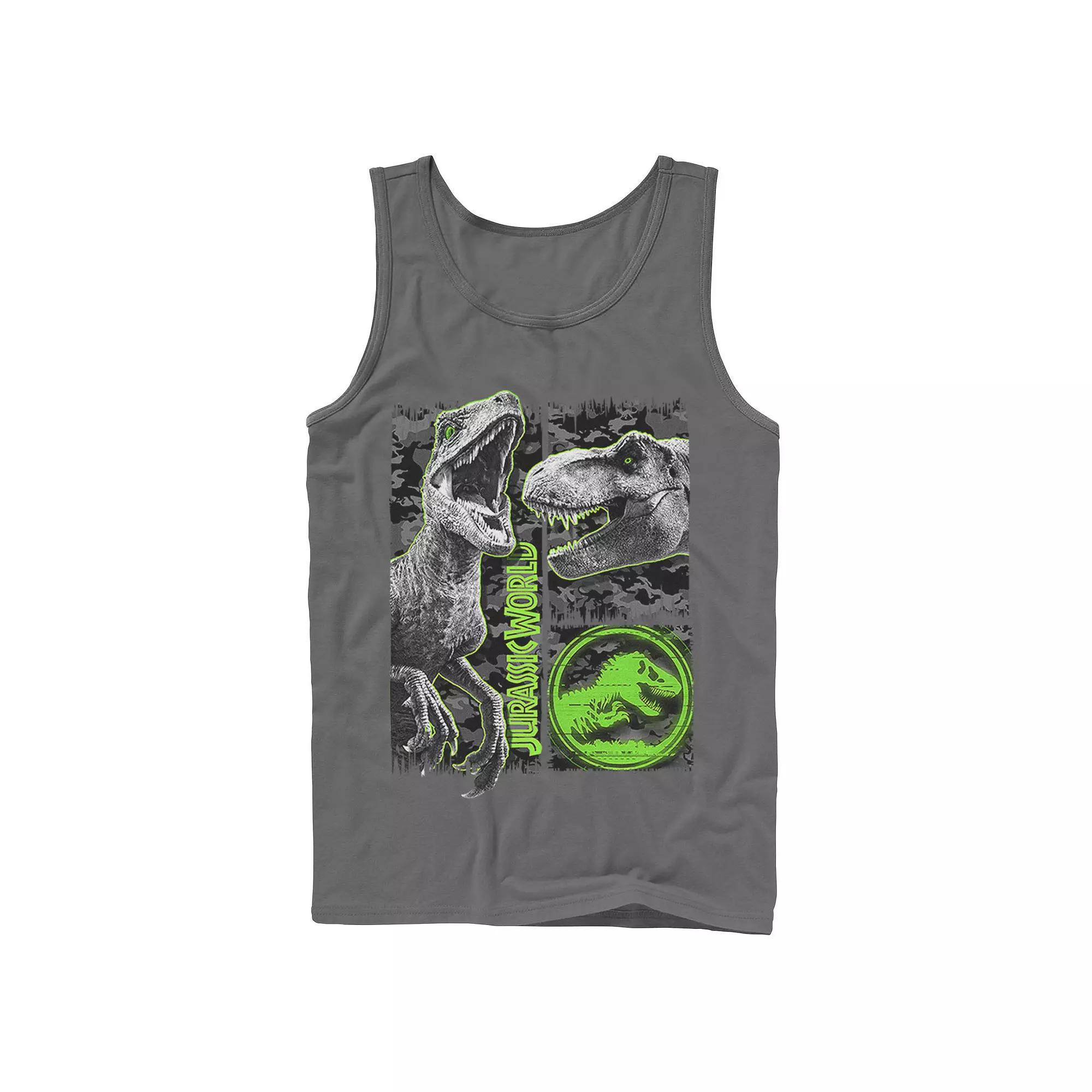 Men's Jurassic World Two Raptor T-Rex Camo Scratch Tank Top, Size: XL, Grey Product Image