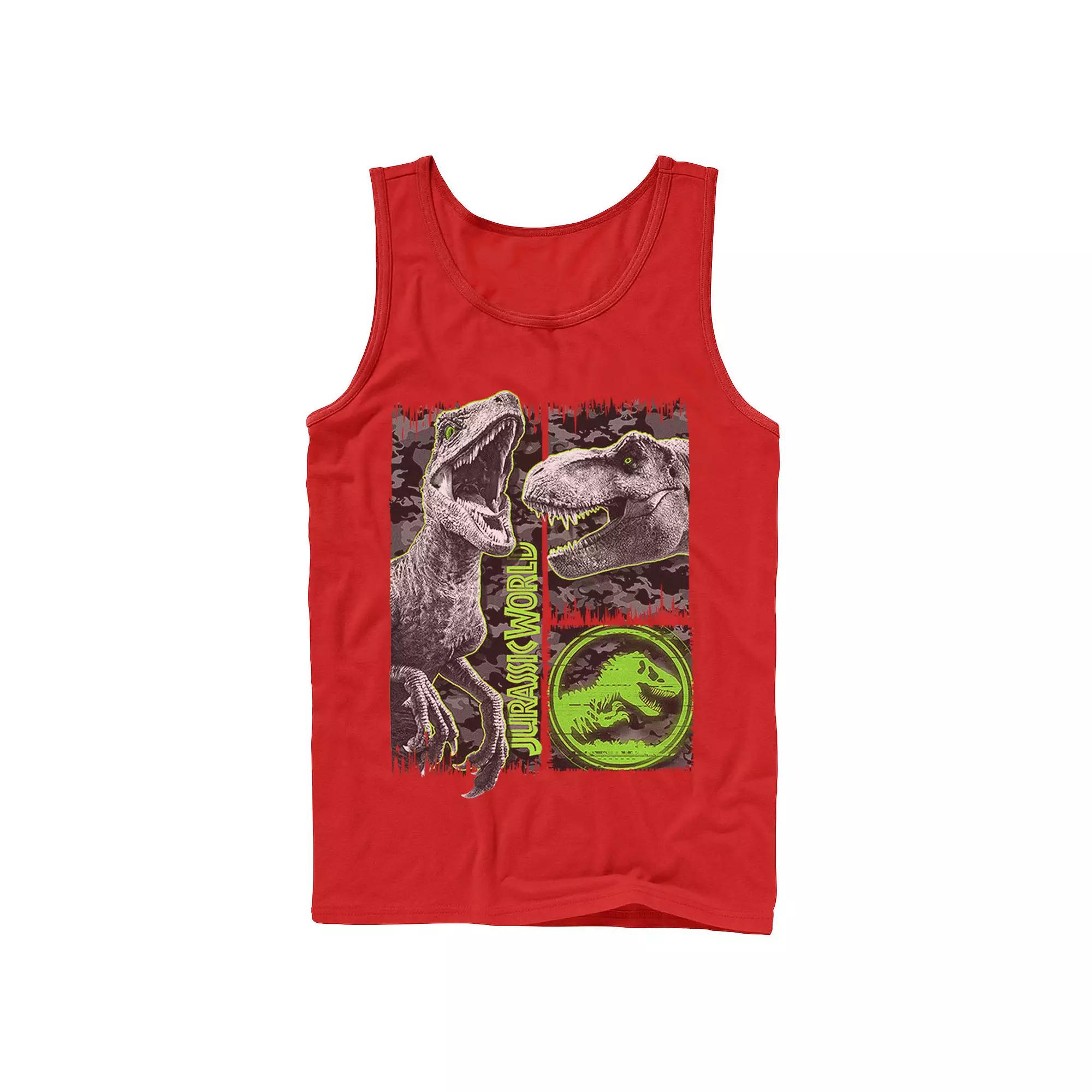 Men's Jurassic World Two Raptor T-Rex Camo Scratch Tank Top,  Product Image