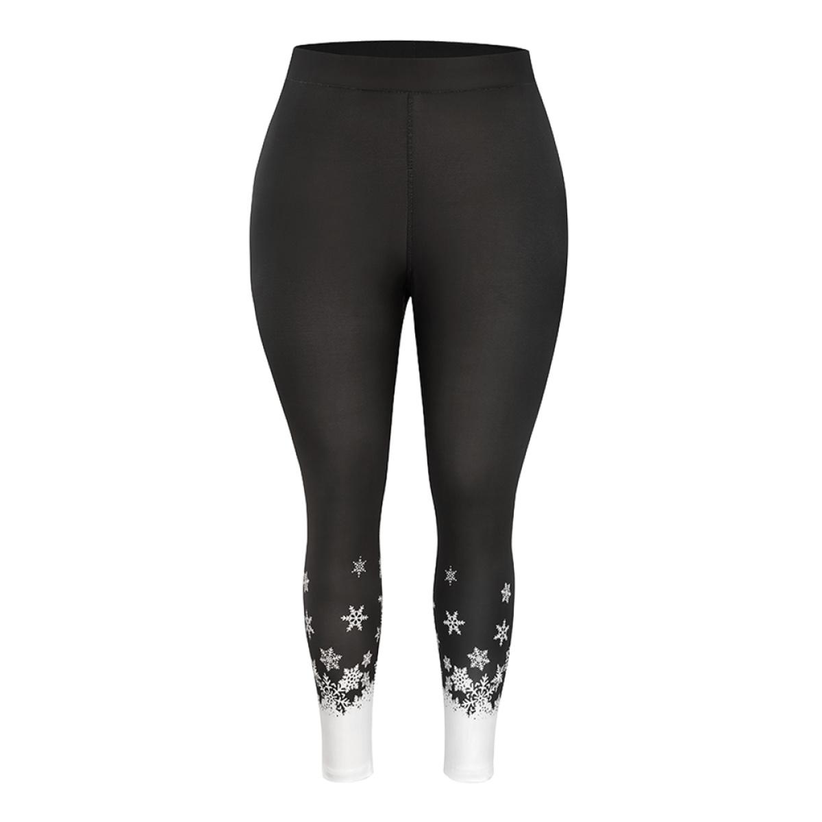 Plus Size Christmas Snowflake High Rise Skinny Leggings Women Black Elegant High stretch Skinny High Rise Festival-Christmas Leggings BloomChic 26/4X Product Image