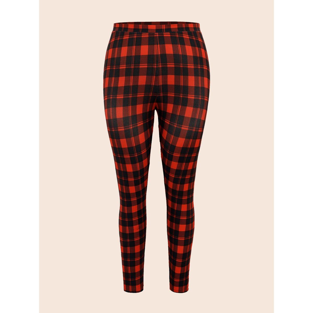 Plus Size Plaid Pattern High-Waist Lounge Leggings Women Deepred Casual High stretch Skinny Mid Rise Everyday Leggings BloomChic 26/4X Product Image