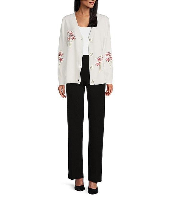 Investments Petite Size Novelty Stemmed Floral Long Sleeve Button Front Cardigan Product Image