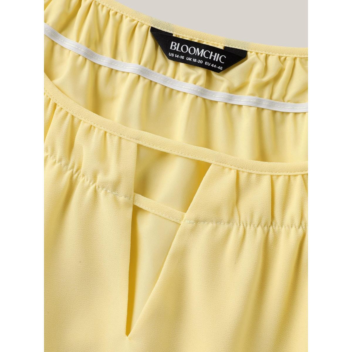 Plus Size Lightyellow Sheer Lined Neck Cut-Out Blouse Women Cap Sleeve Boat Neck Everyday-Elegant Blouses BloomChic 14-16/1X Product Image