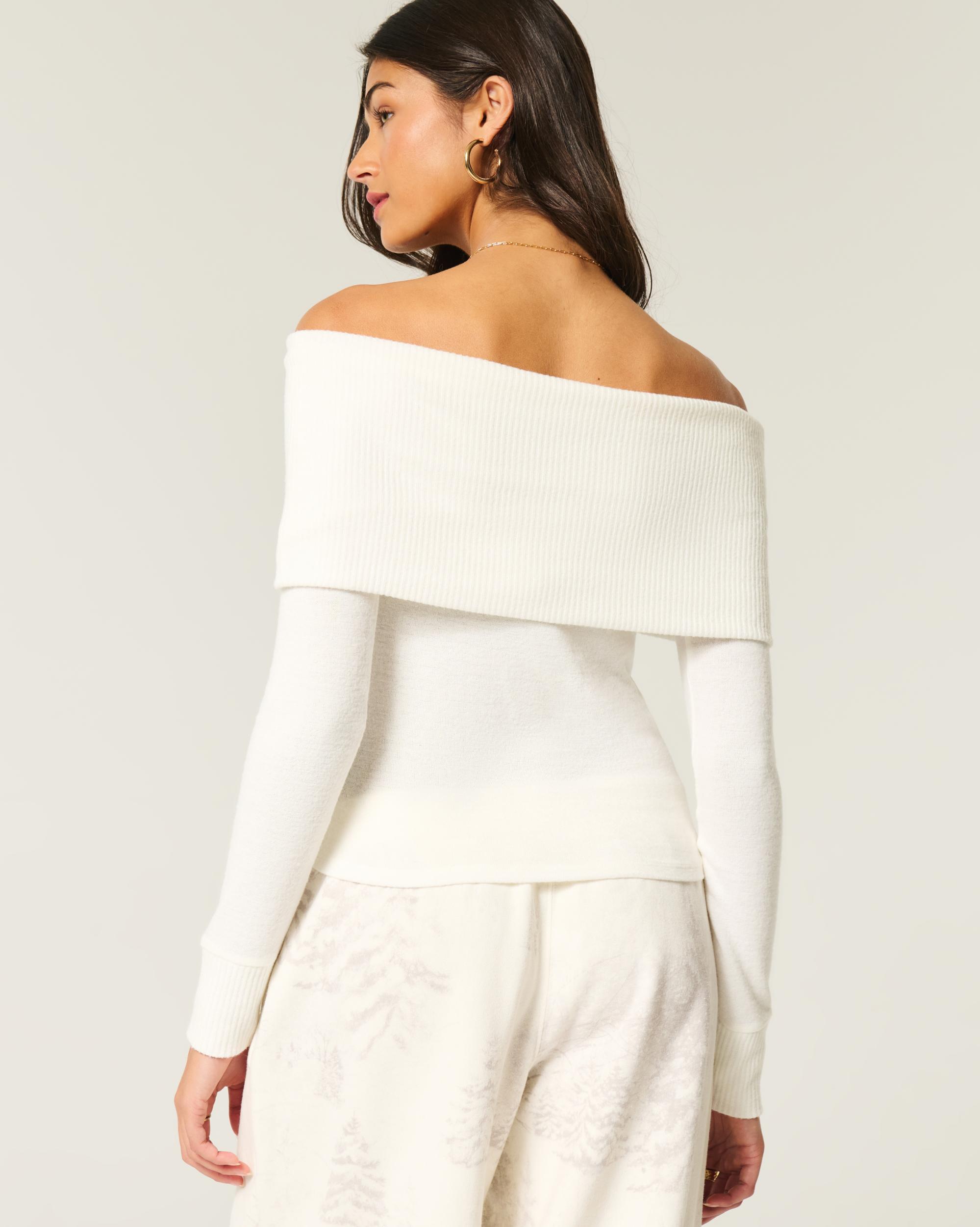 Long-Sleeve Foldover Off-the-Shoulder Top Product Image