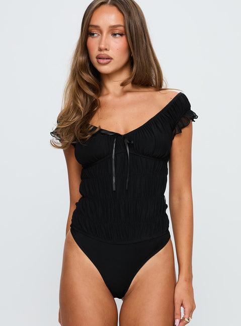 Ahead Of Myself Off Shoulder Bodysuit Black Product Image