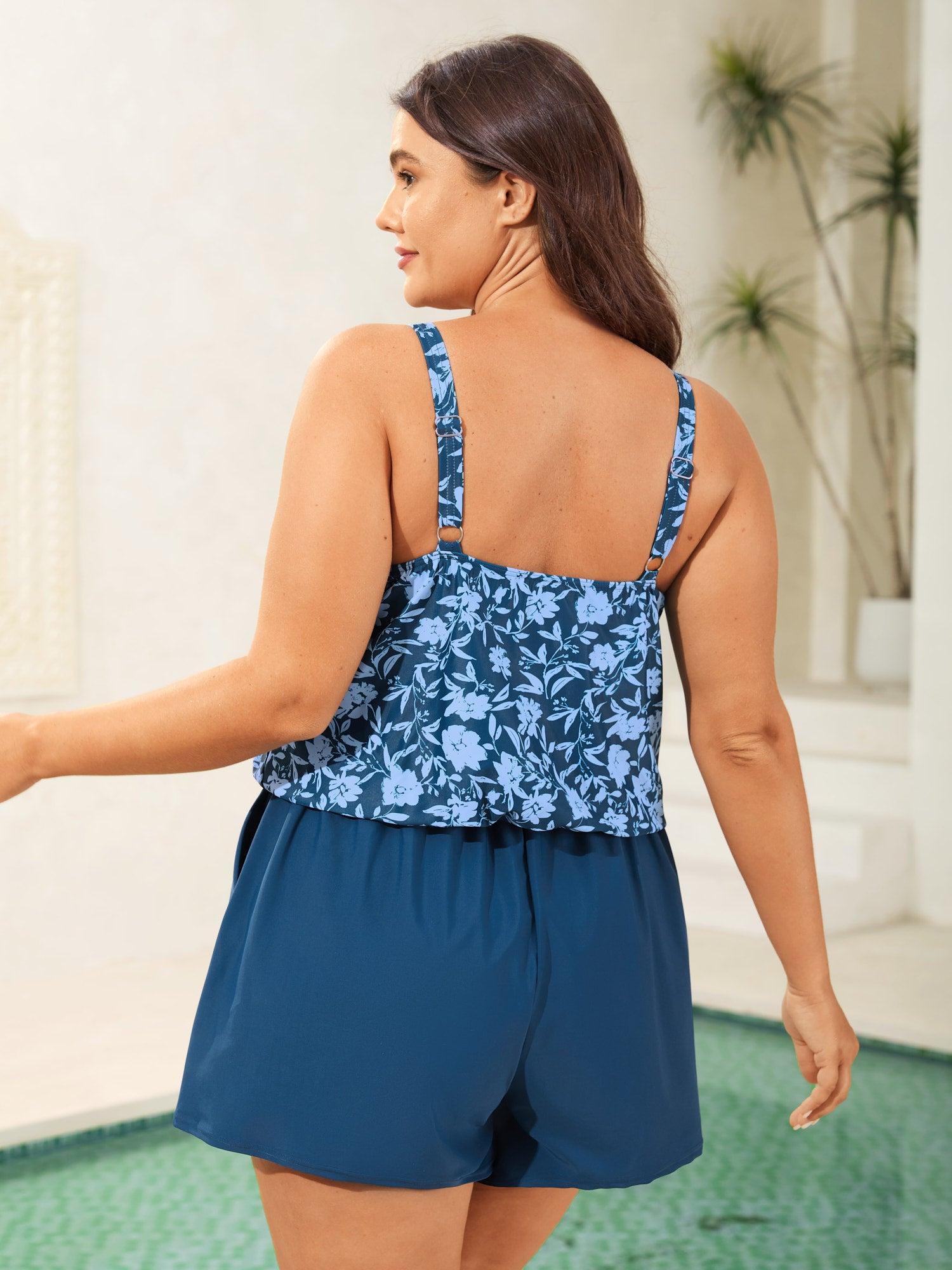 Floral Print Keyhole Pockets Swim Romper Female Product Image