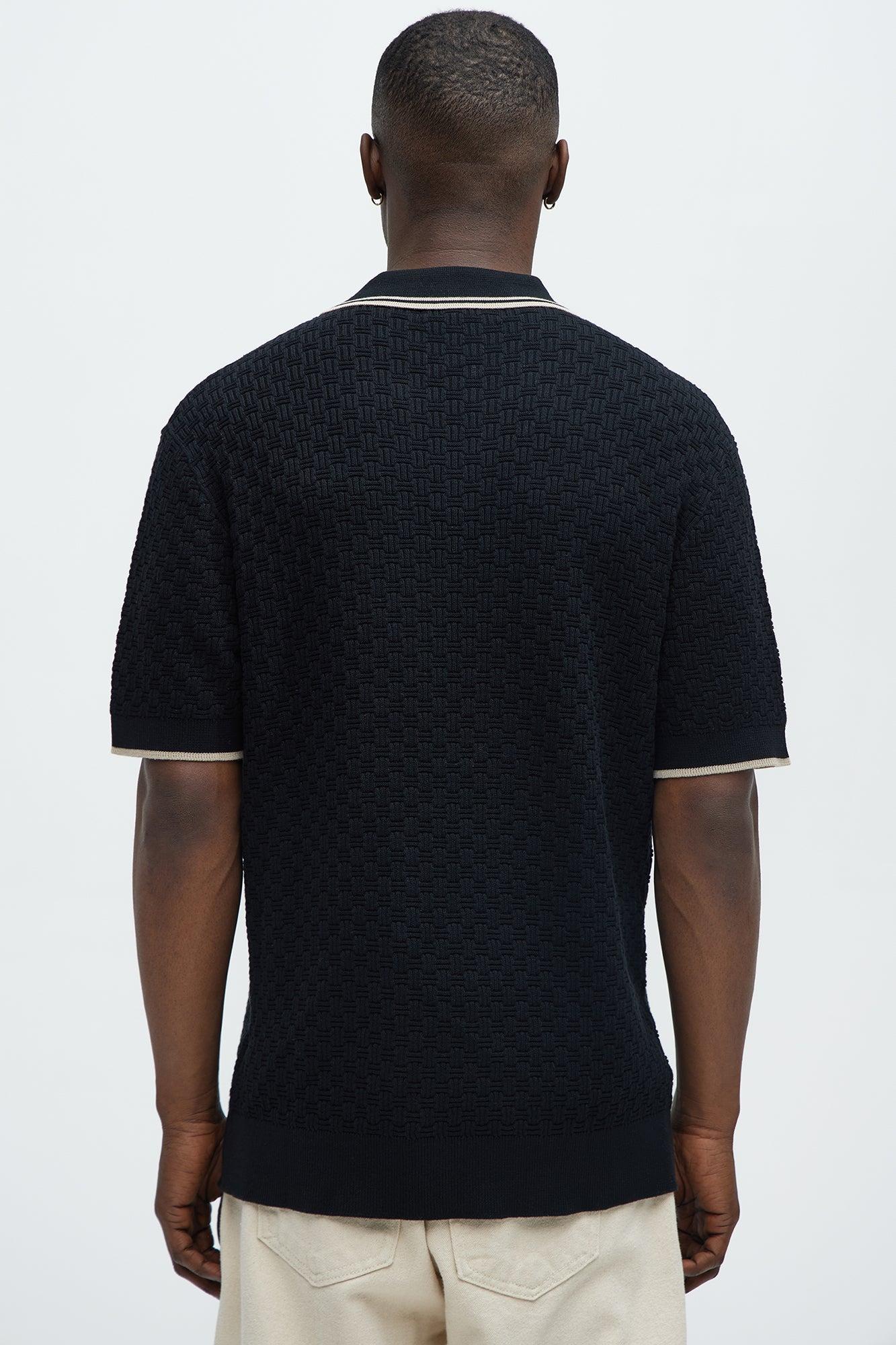 Mario Knitted Johnny Collar Polo - Black Product Image