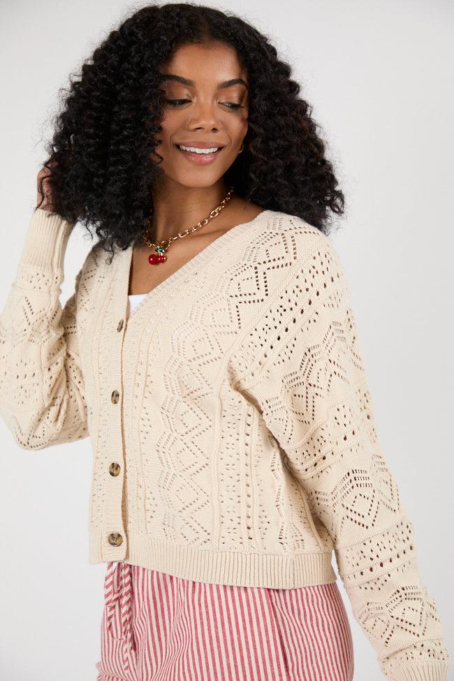 Lasting Impressions Taupe Open Knit Cardigan FINAL SALE Product Image
