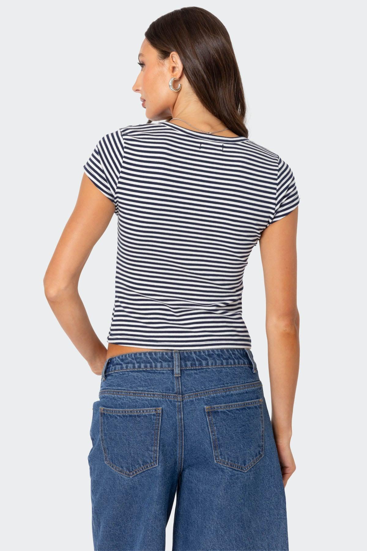 Kady Striped Henley T Shirt Product Image