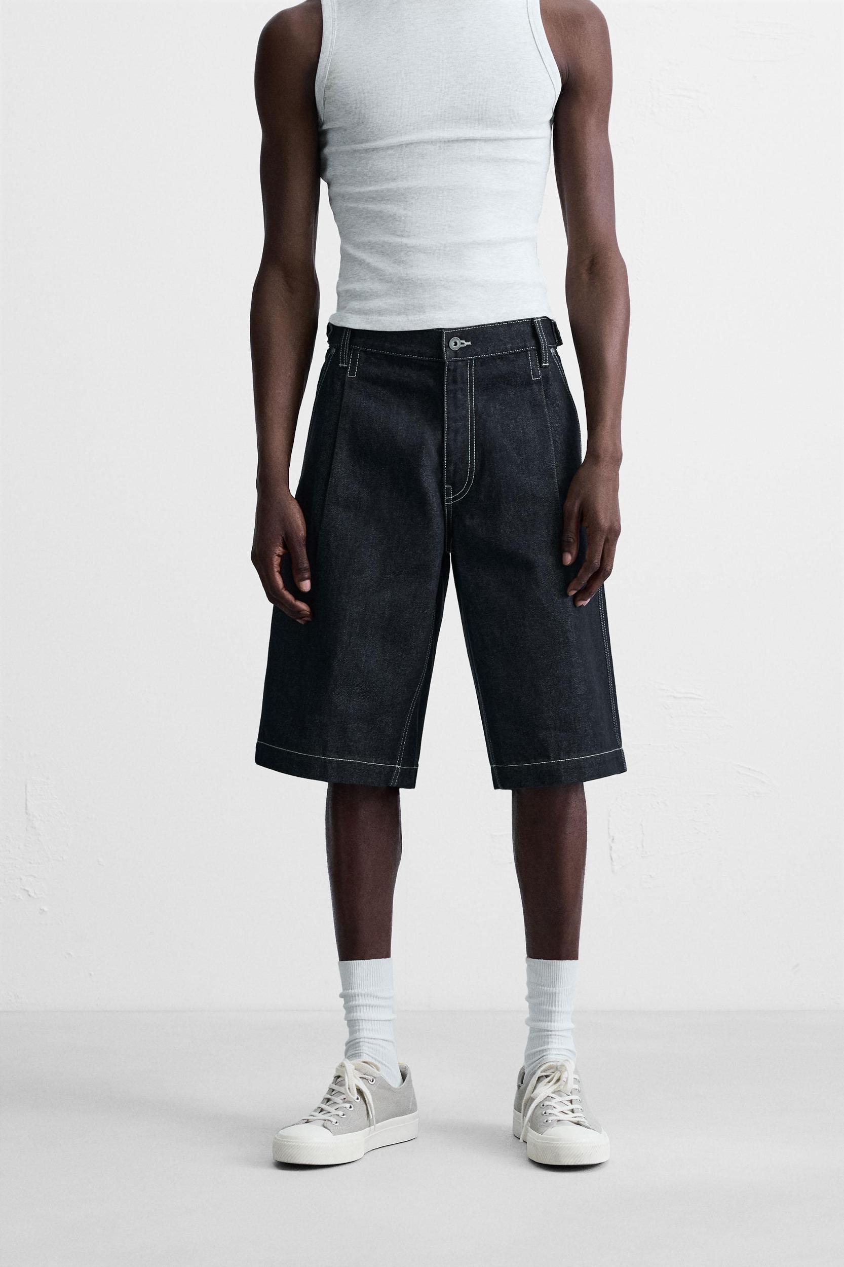 BELTED BAGGY FIT DENIM SHORTS Product Image