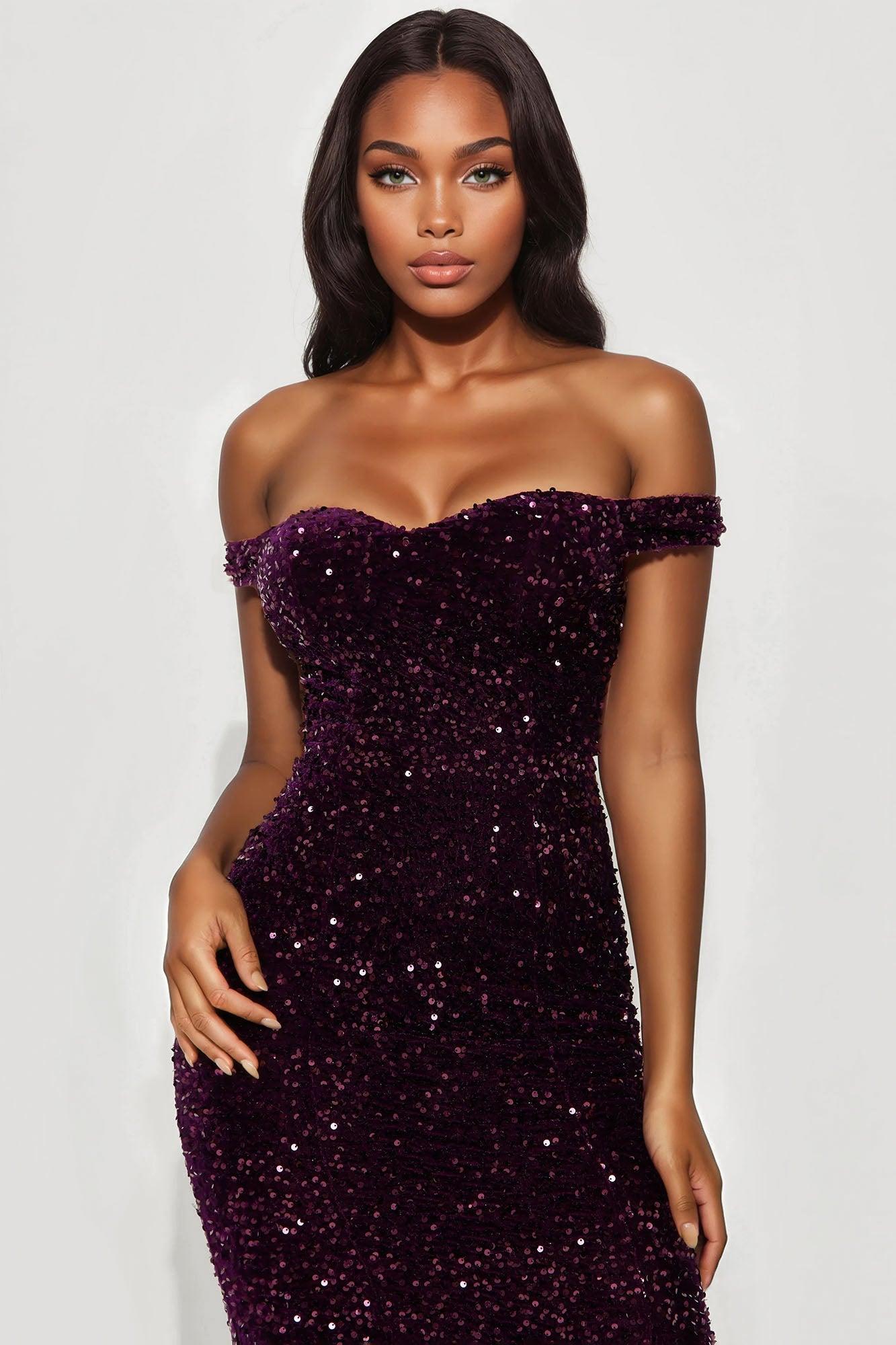 Alora Sequin Maxi Gown - Plum Female Product Image