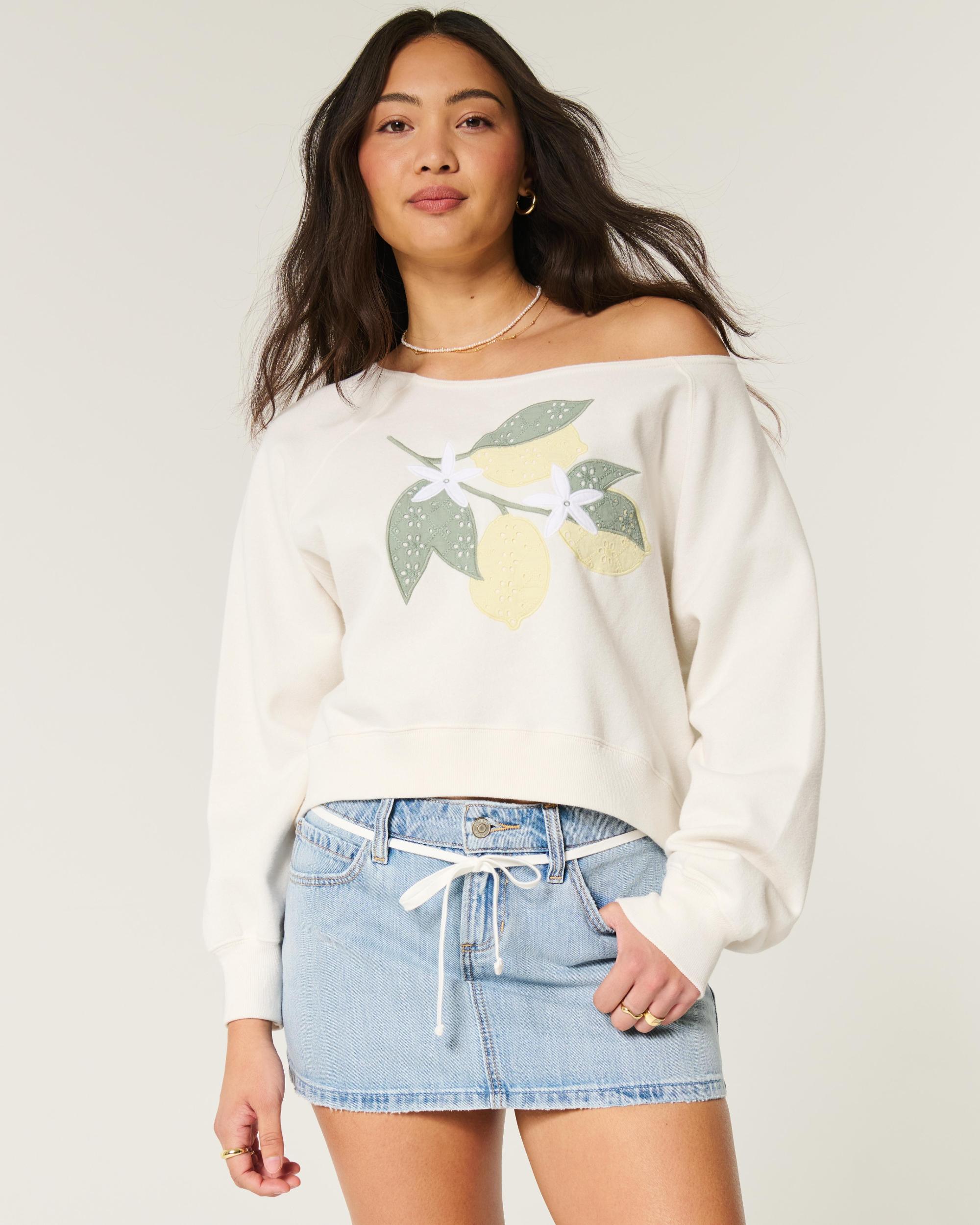 Easy Off-the-Shoulder California Graphic Crew Sweatshirt Product Image