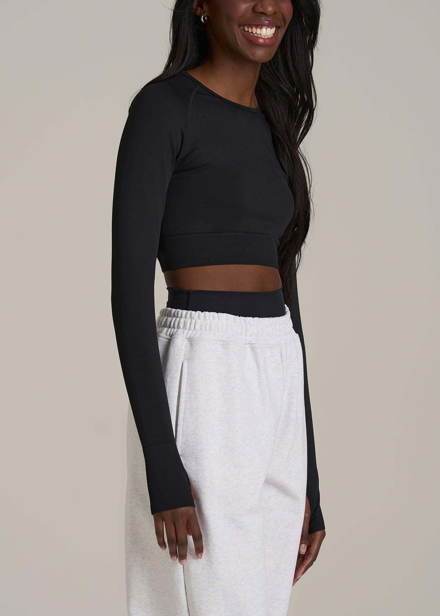 Compression Long Sleeve Cropped Training Top for Tall Women in Black Female Product Image