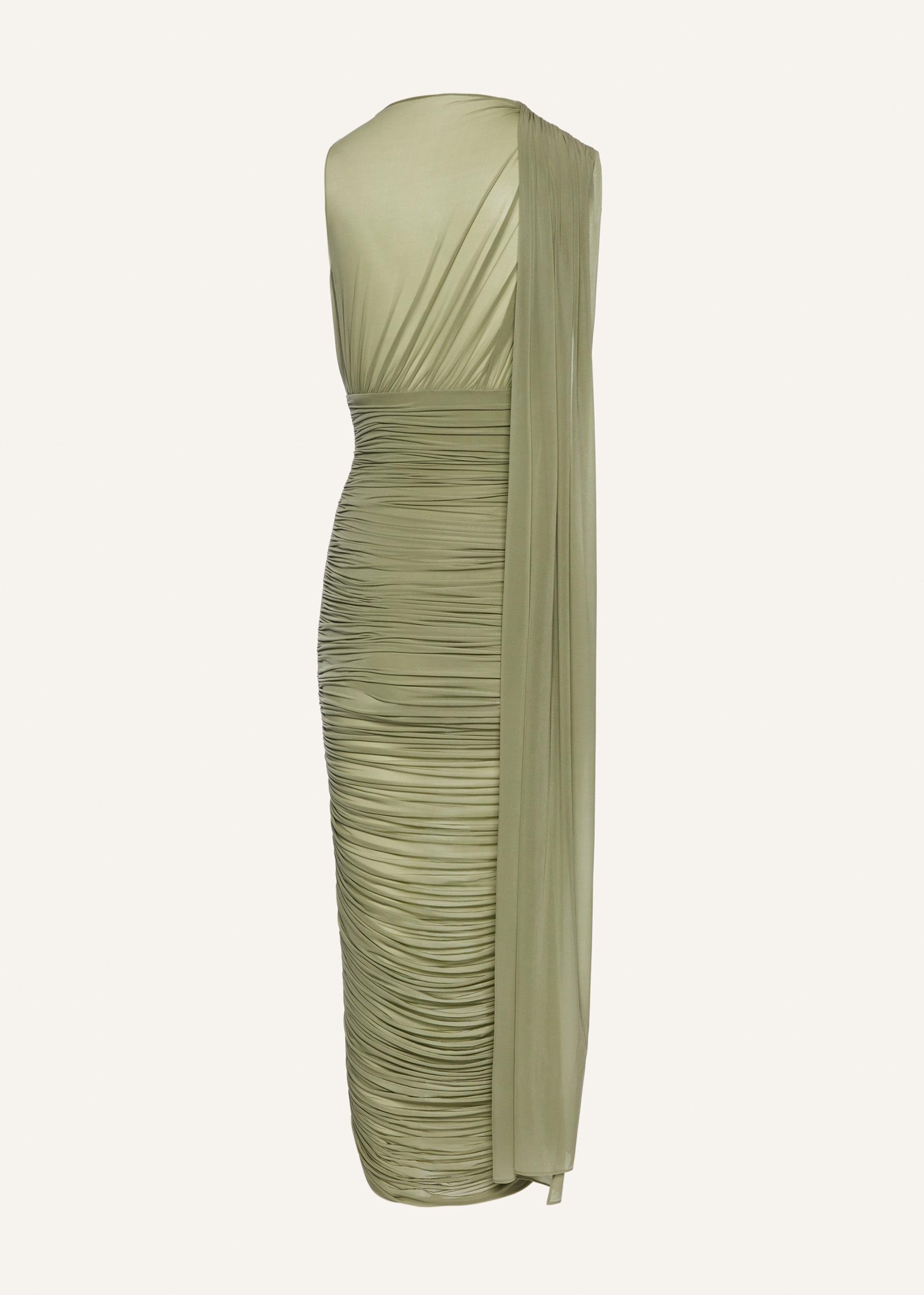 Sheer draped midi dress in green Product Image