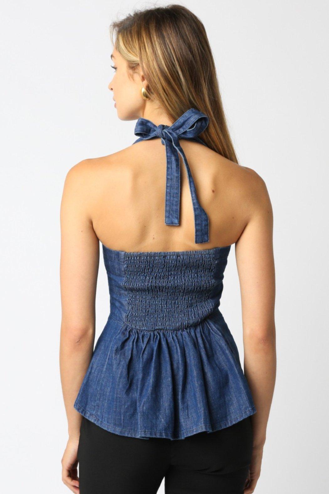 Denim Button Halter Top Product Image