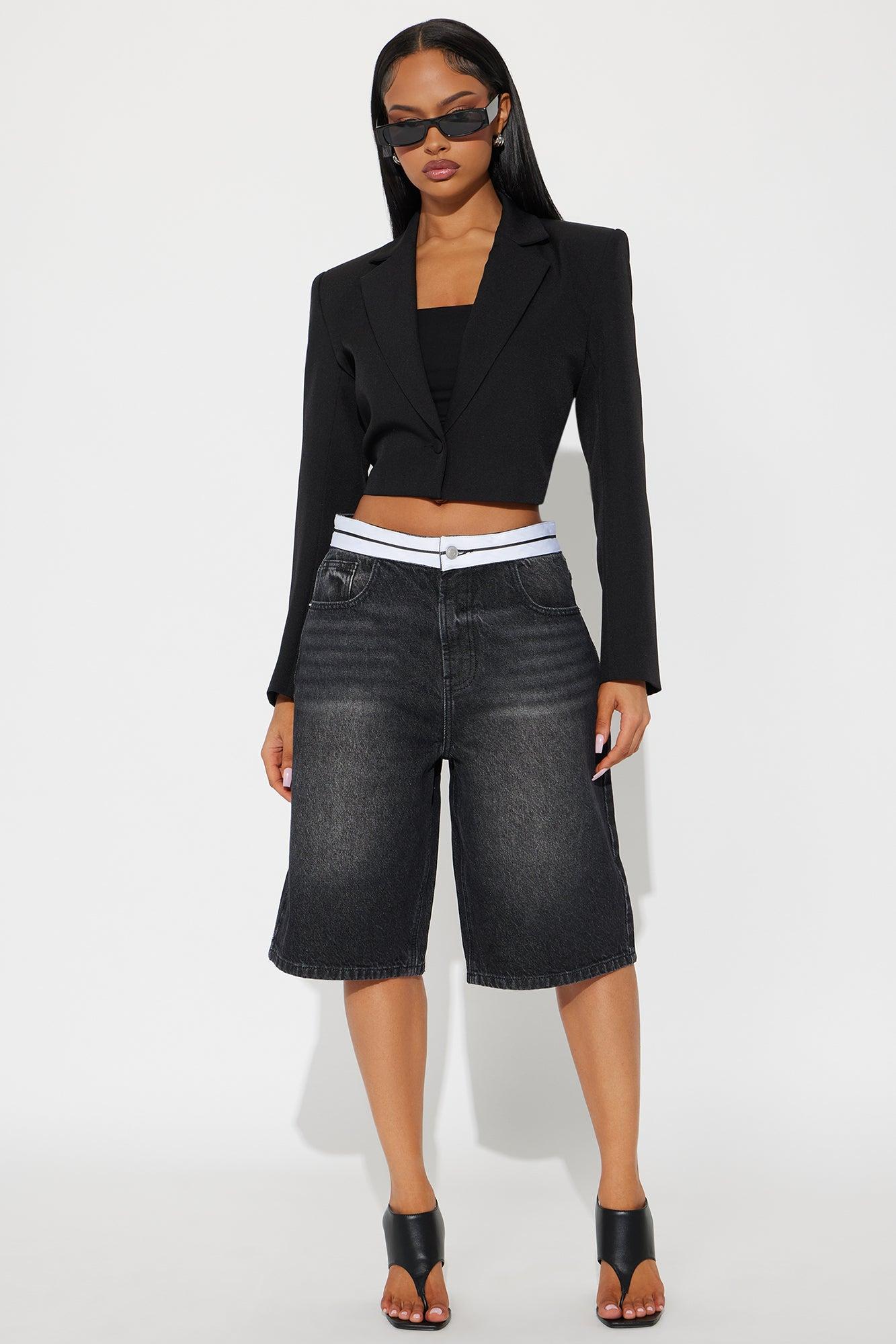 Getting Back To Business Denim Jorts - Black Wash Product Image