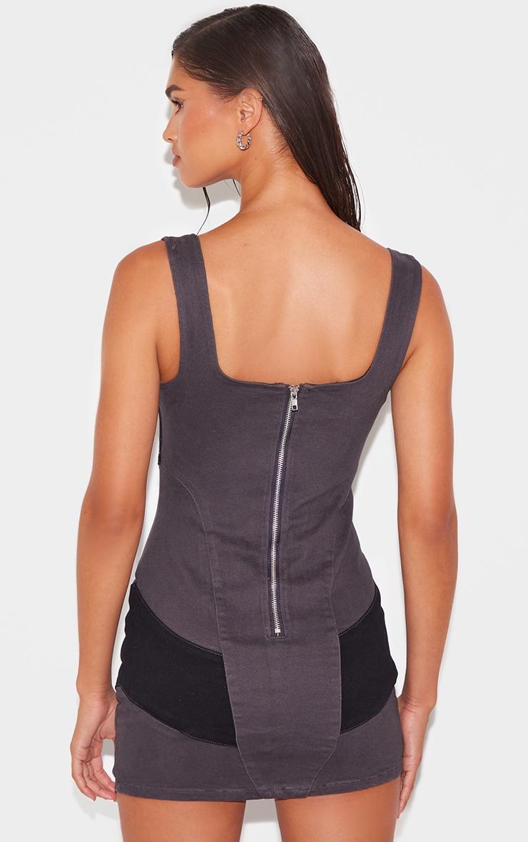 Black Contrast Panel Detail Denim Dress Product Image
