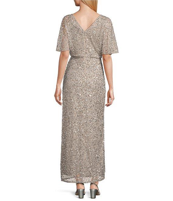 Pisarro Nights Beaded V-Neck Caplet Sleeve Blouson Gown Product Image