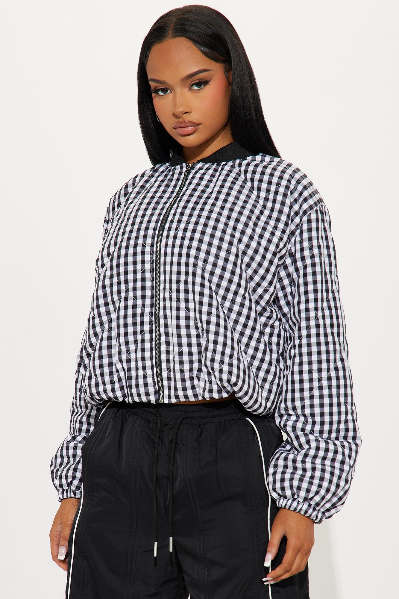 On The Way Quilted Gingham Jacket - Black/White Female Product Image