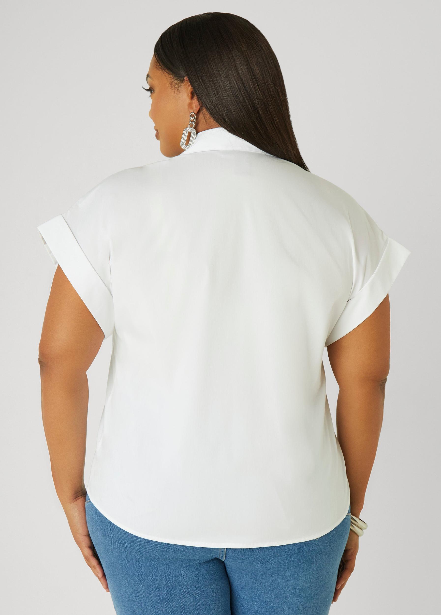 Plus Size Floral Embellished Poplin Shirt Ashley Stewart Product Image