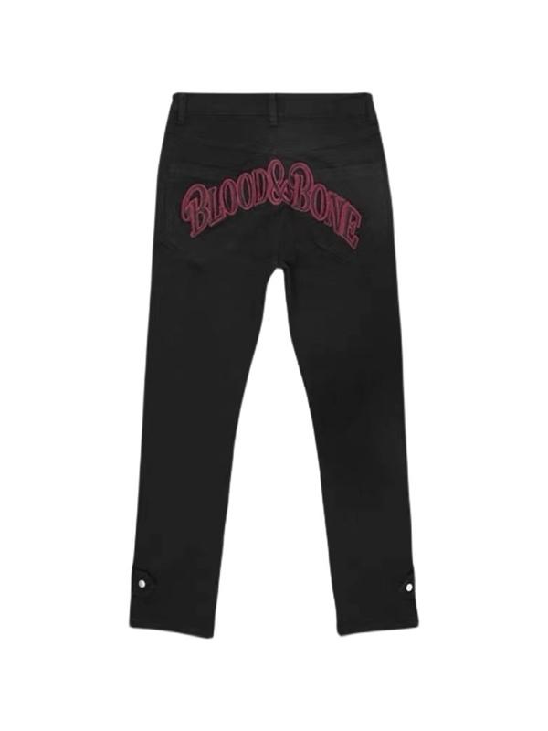 Men's Letter Embroidered Print Zip Up Loose Jeans Product Image