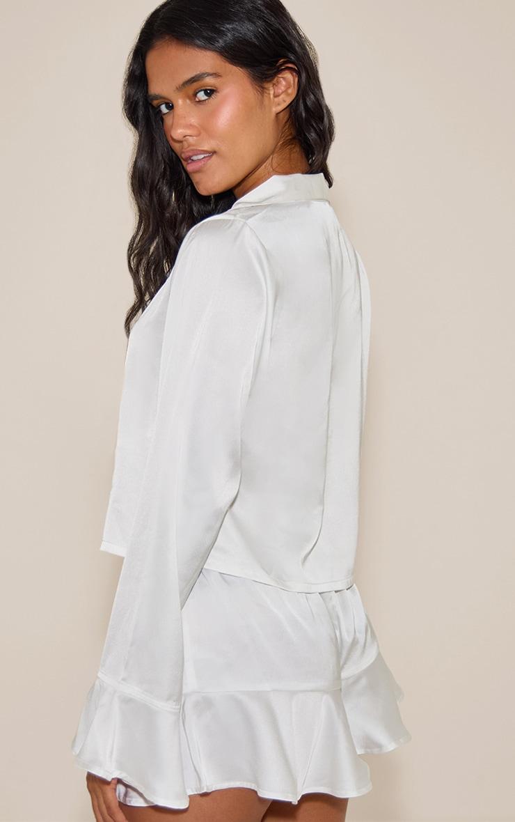 White Flute Sleeve Satin Short Pj Set Product Image