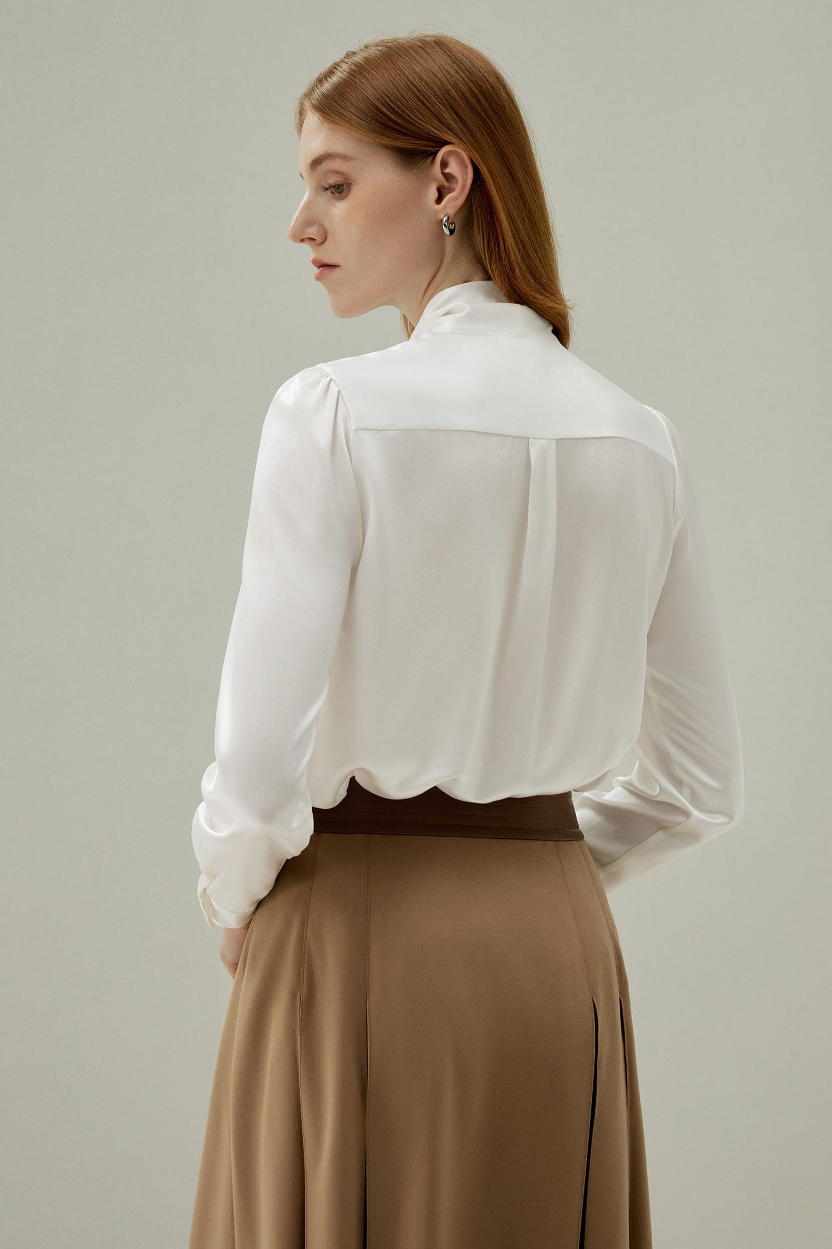 Women Bow-tie Neck Silk Blouse Product Image