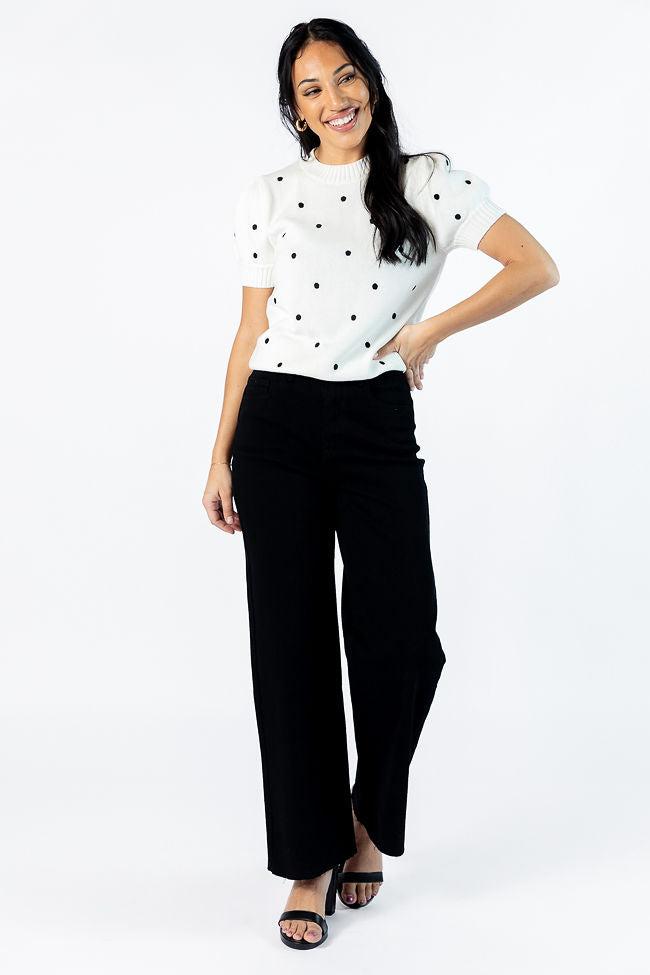 Polka Dot Daydreams Ivory and Black Short Sleeve Sweater FINAL SALE Product Image
