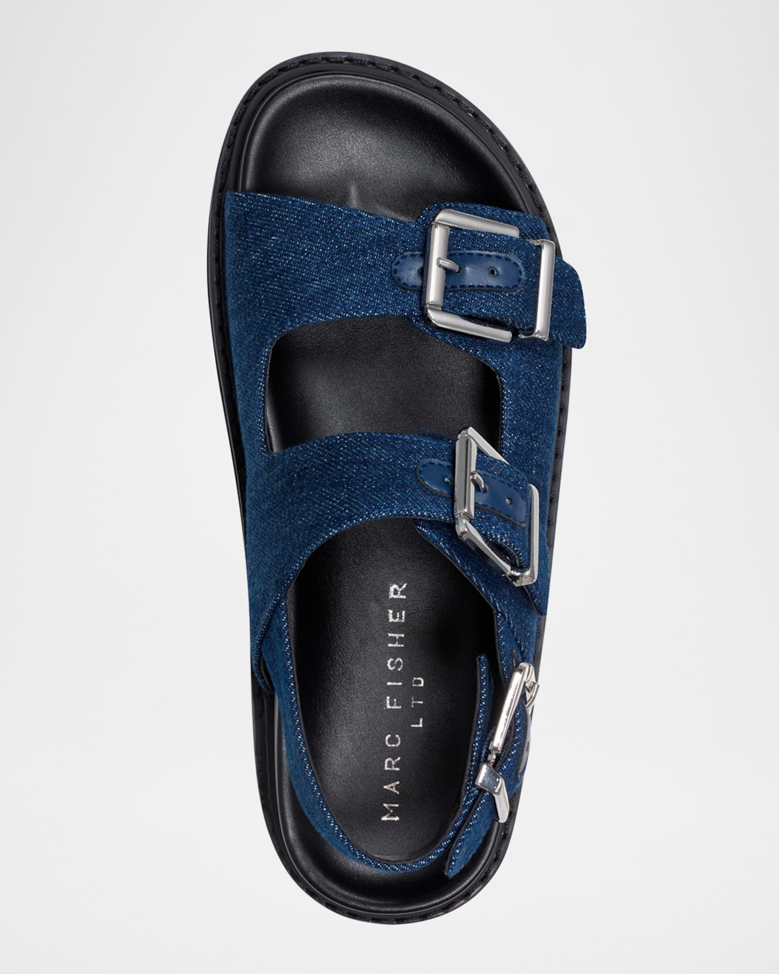 Agenda Denim Dual-Buckle Slingback Sandals Product Image