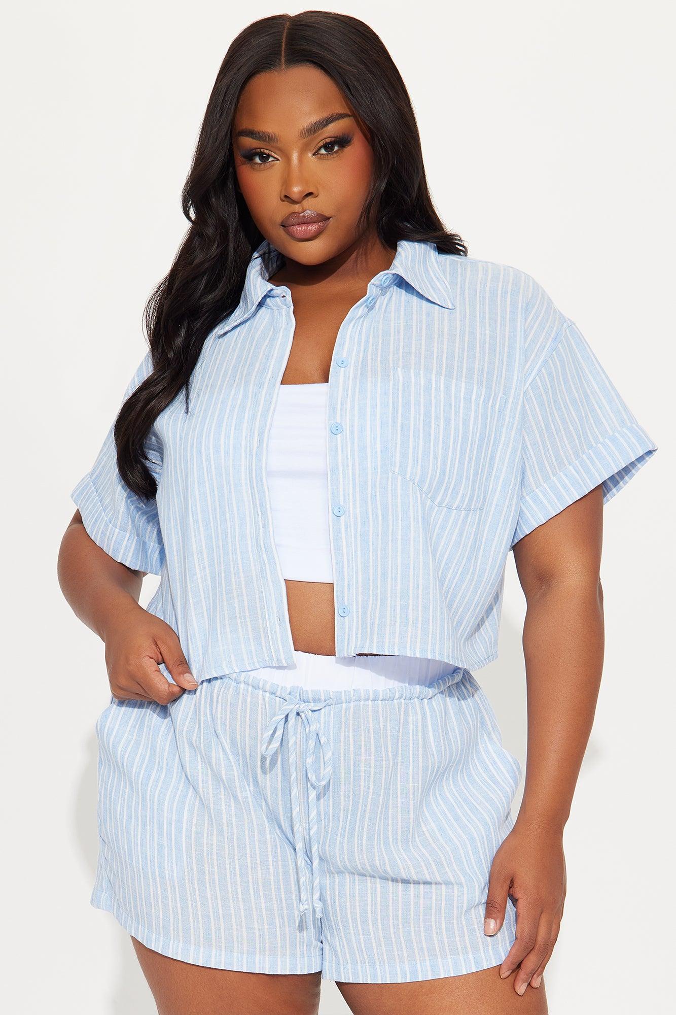 Kara Linen Shirt And Boxer Short Set - Blue/combo Product Image