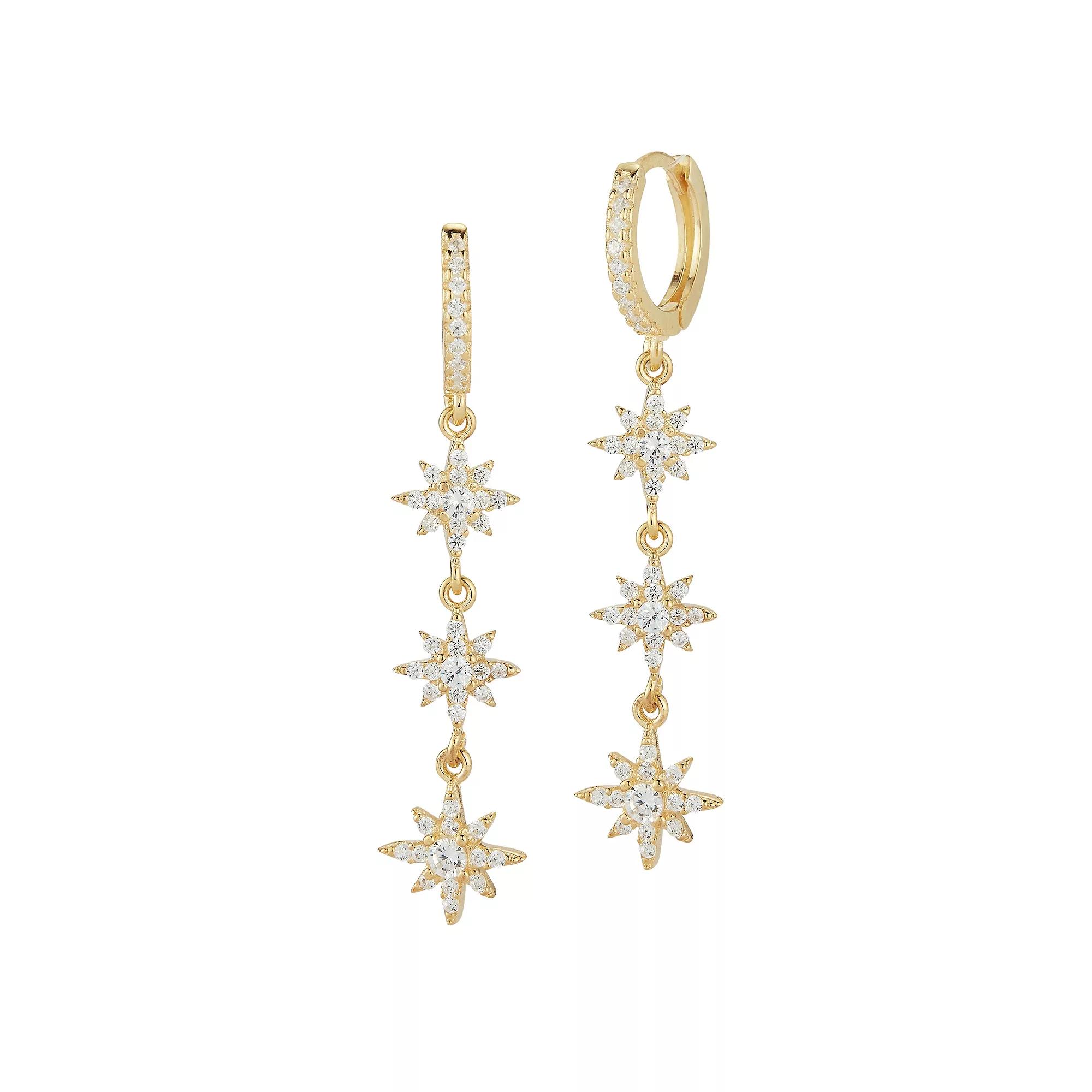 Sunkissed Sterling Cubic Zirconia Multi Star Charm Huggie Earrings, Women's, Gold Tone Product Image