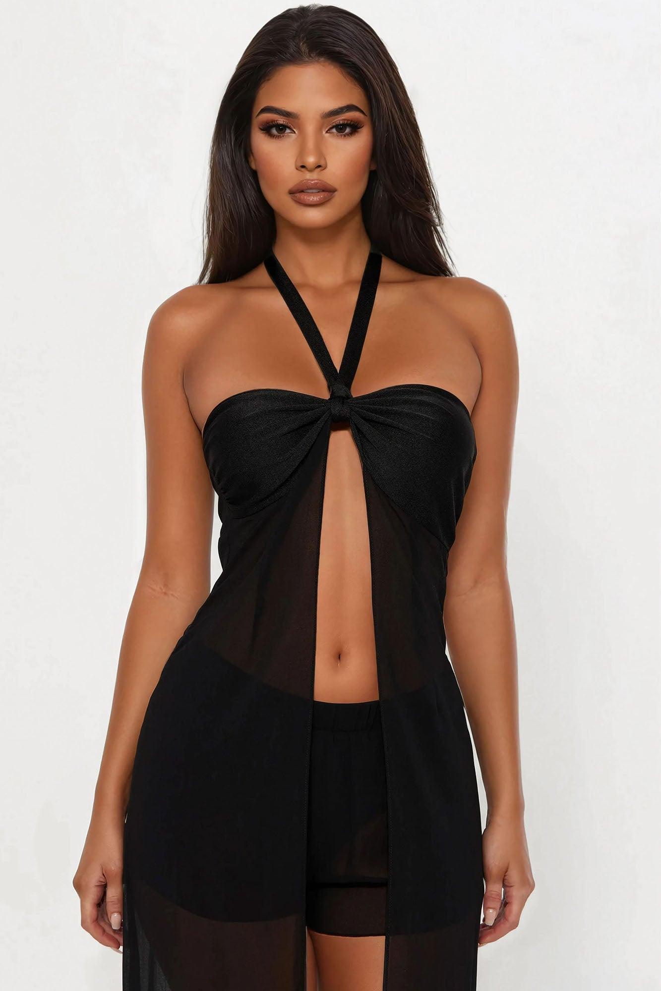 Sheer Seduction Halter Short Set - Black Female Product Image