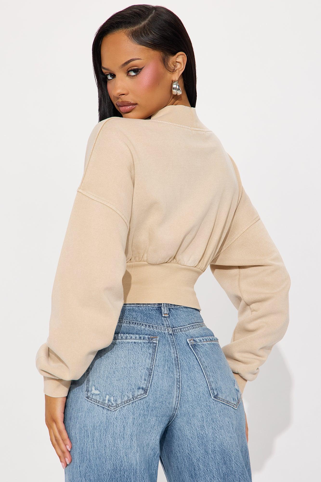 Amara Fleece Off Shoulder Sweatshirt - Stone Product Image