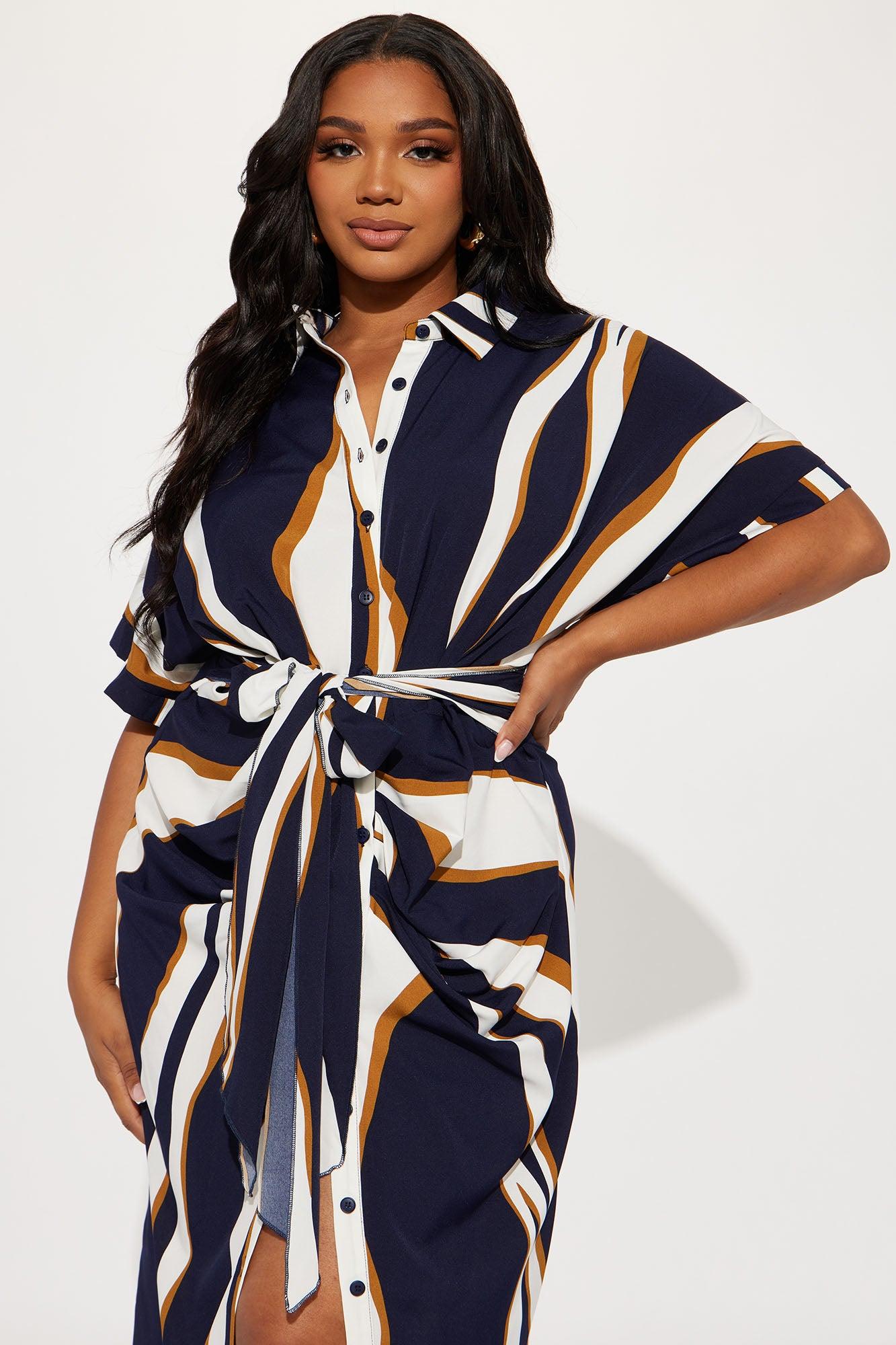 Laurie Button Down Midi Dress - Navy/combo Product Image