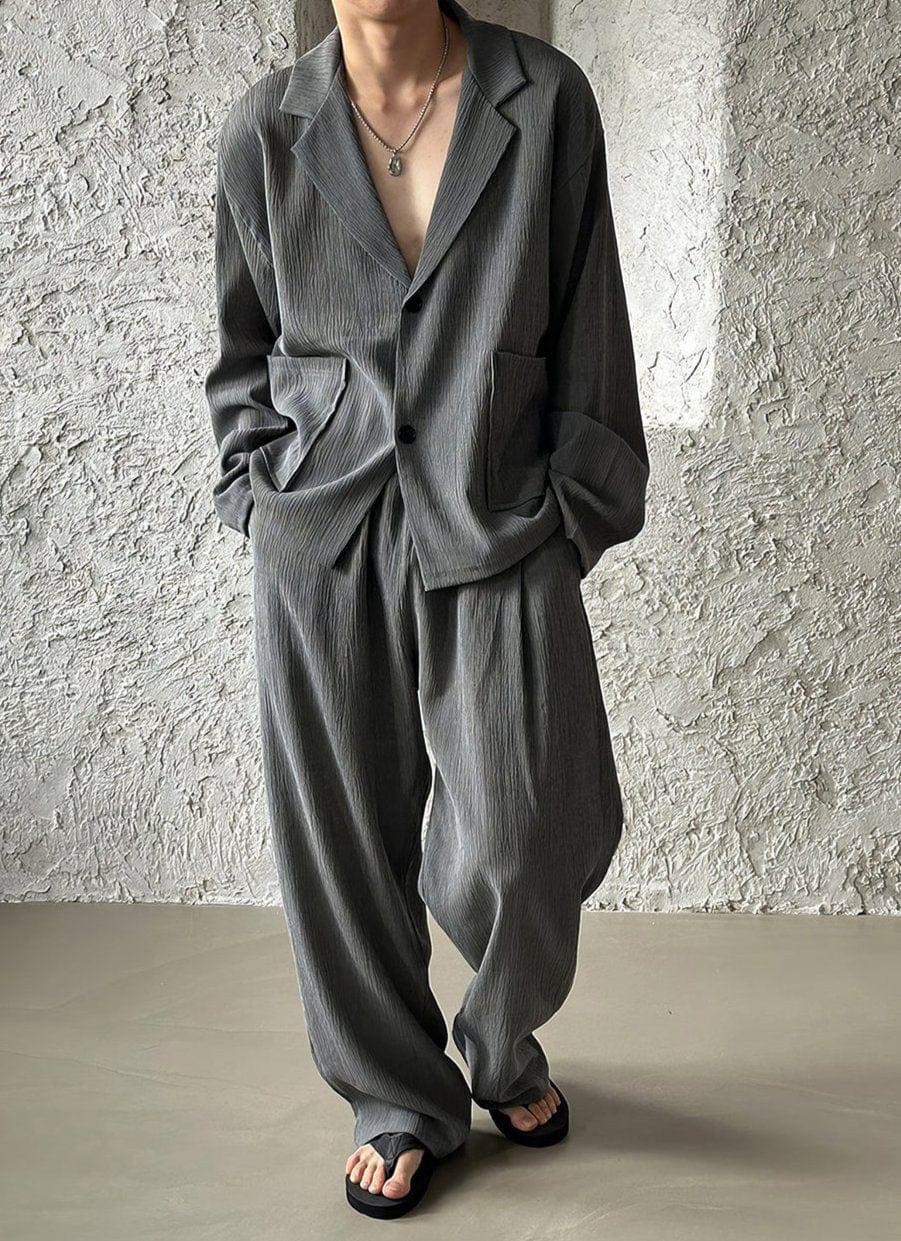 RT No. 11871 TEXTURED BLAZER & STRAIGHT PANTS Product Image